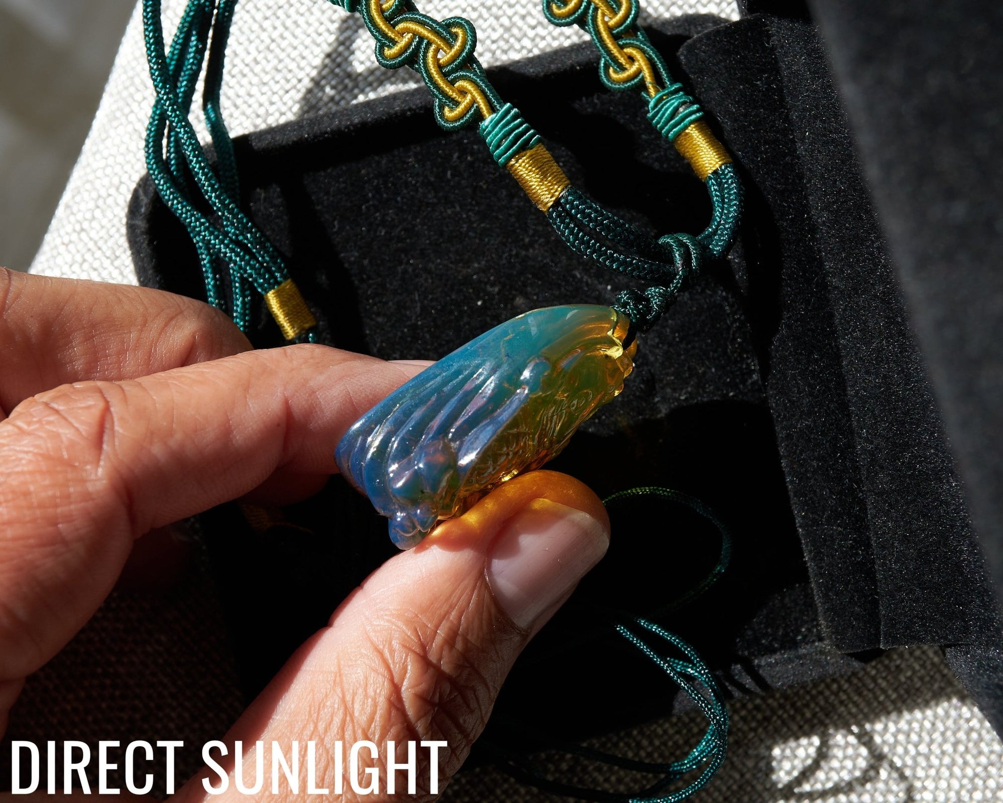 Blue Amber Koi Fish Necklace – Hand - Carved Dominican Amber Pendant - Larimar Creations