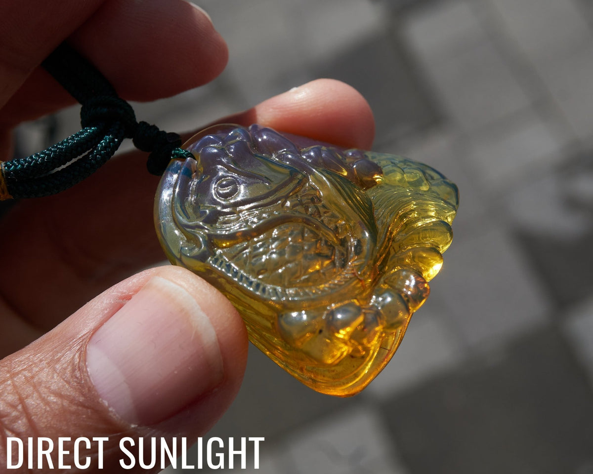 Blue Amber Koi Fish Necklace – Hand - Carved Dominican Amber Pendant - Larimar Creations