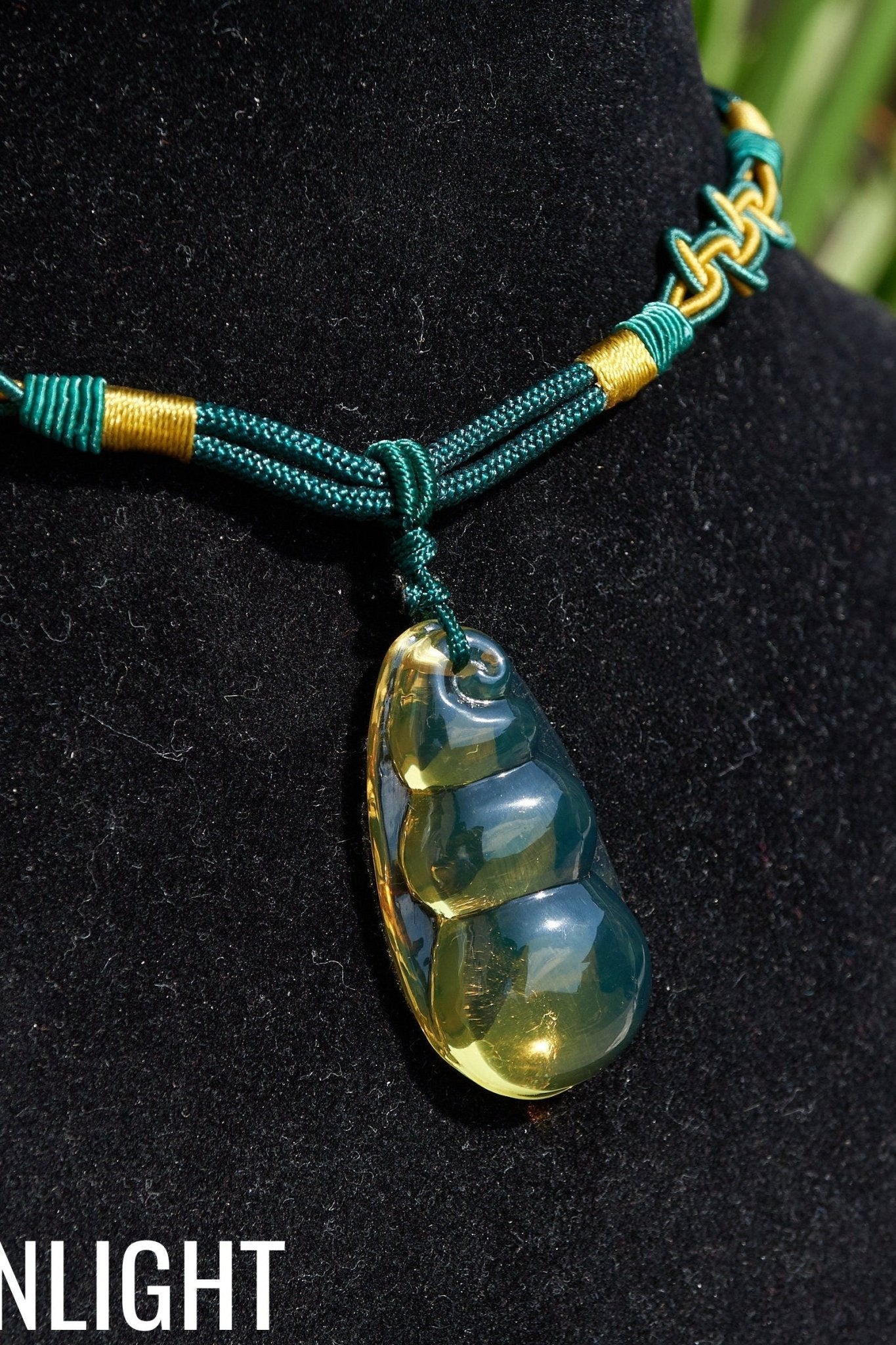 Blue amber necklace carved, Gourd - Larimar Creations