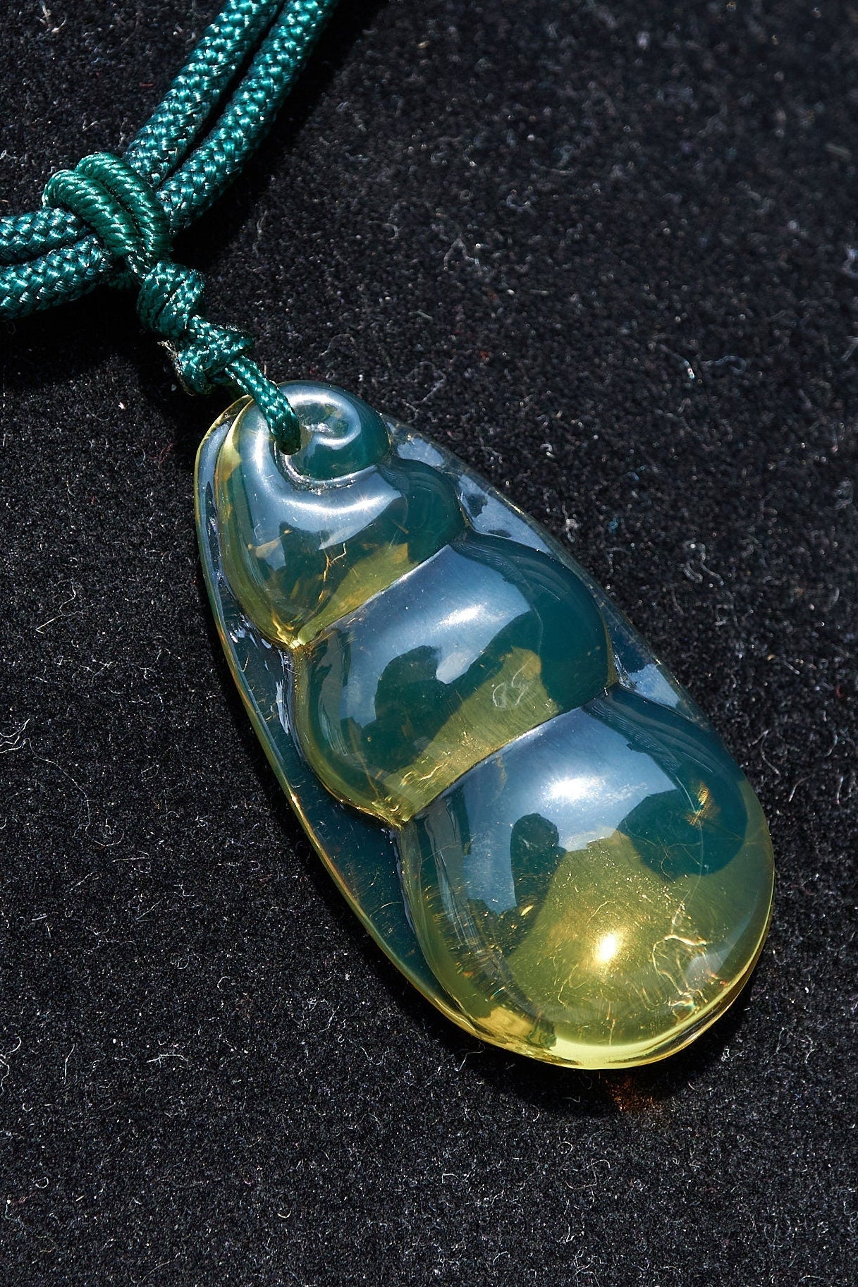 Blue amber necklace carved, Gourd - Larimar Creations