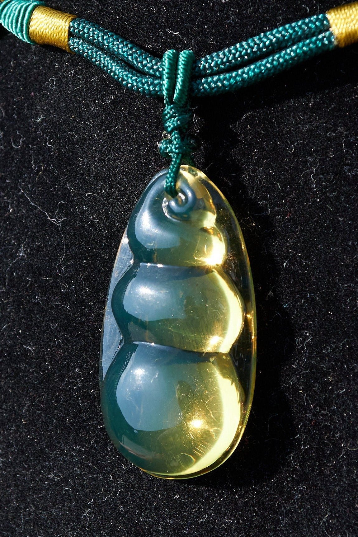 Blue amber necklace carved, Gourd - Larimar Creations