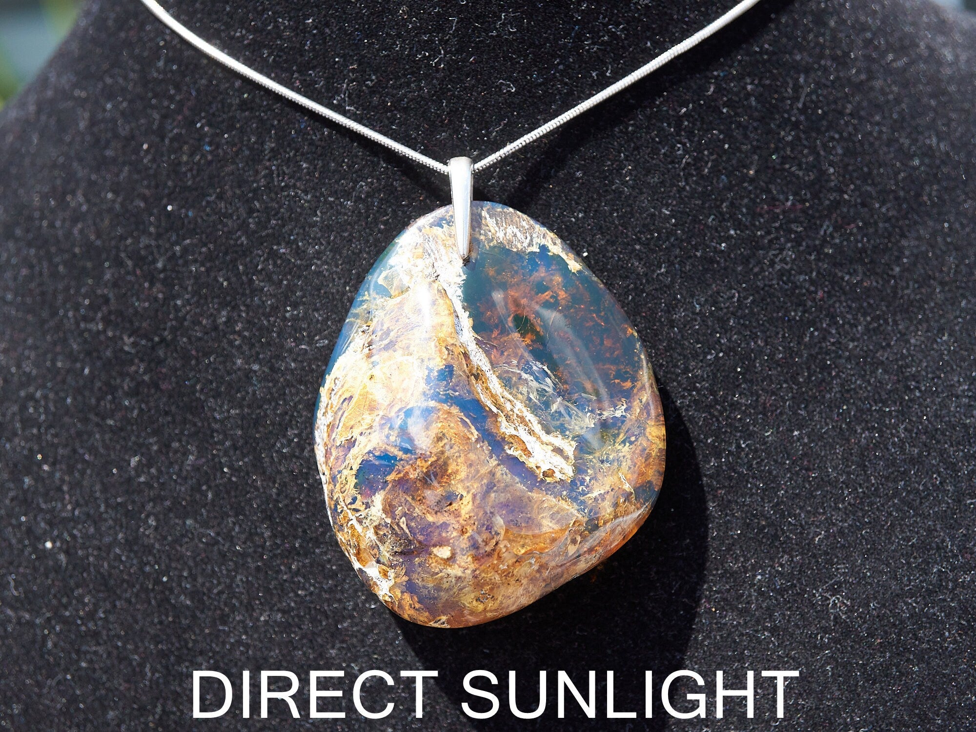 Blue Amber Pendant , big Oval shape Victorian style pendant height , Authentic Dominican Blue Amber Pendant - Larimar Creations