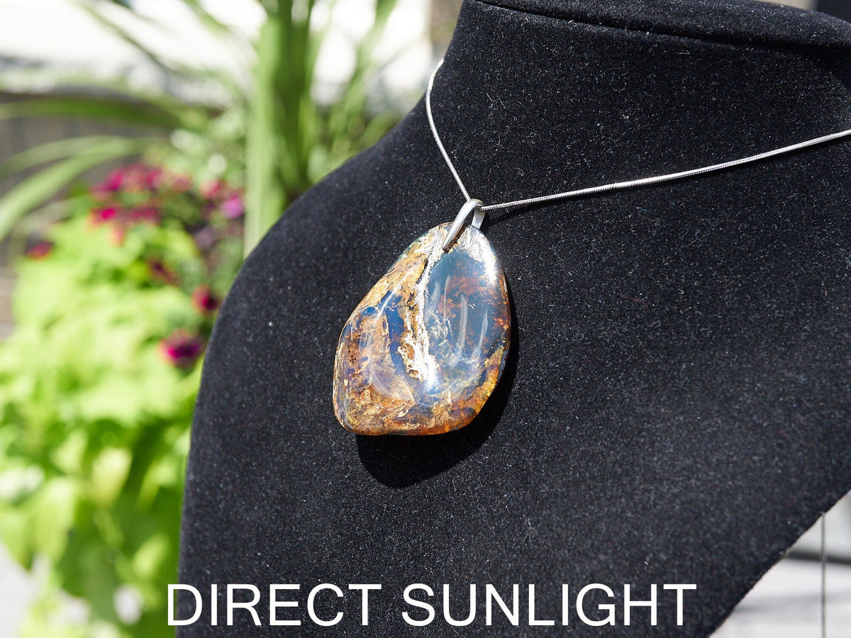 Blue Amber Pendant , big Oval shape Victorian style pendant height , Authentic Dominican Blue Amber Pendant - Larimar Creations
