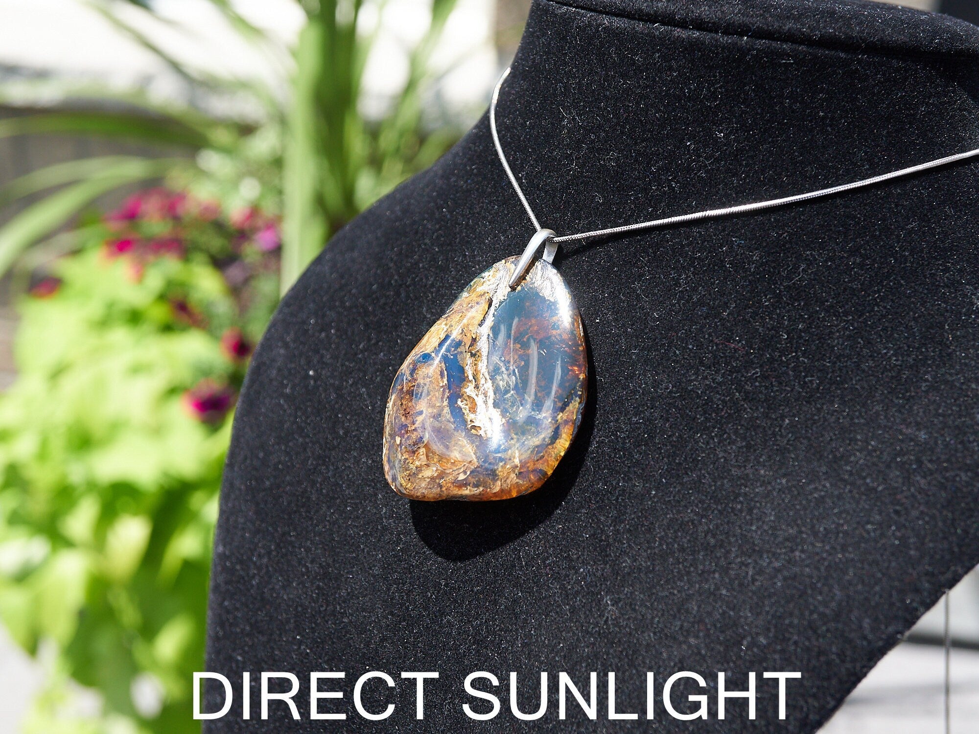 Blue Amber Pendant , big Oval shape Victorian style pendant height , Authentic Dominican Blue Amber Pendant - Larimar Creations