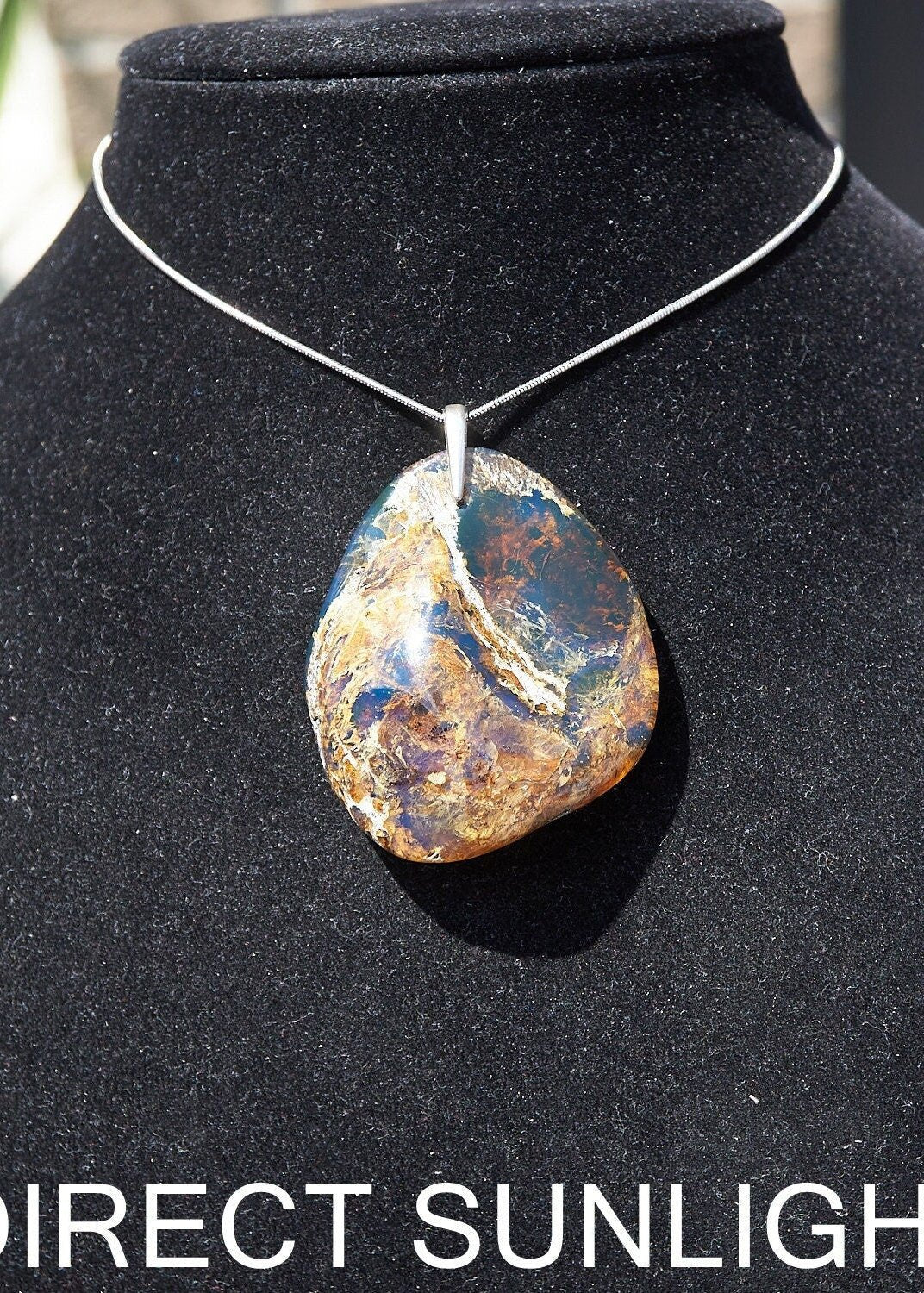 Blue Amber Pendant , big Oval shape Victorian style pendant height , Authentic Dominican Blue Amber Pendant - Larimar Creations