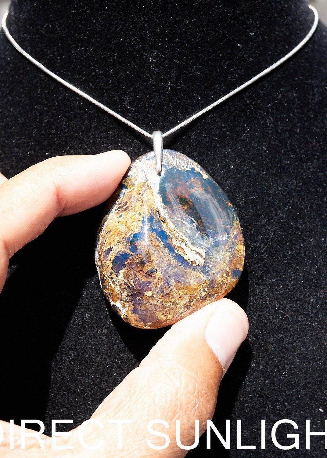 Blue Amber Pendant , big Oval shape Victorian style pendant height , Authentic Dominican Blue Amber Pendant - Larimar Creations