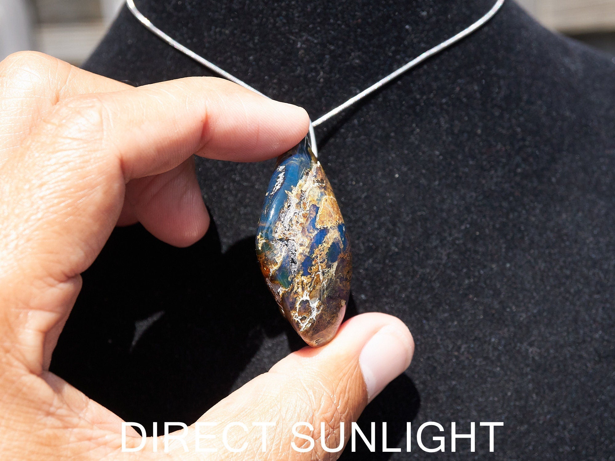 Blue Amber Pendant , big Oval shape Victorian style pendant height , Authentic Dominican Blue Amber Pendant - Larimar Creations