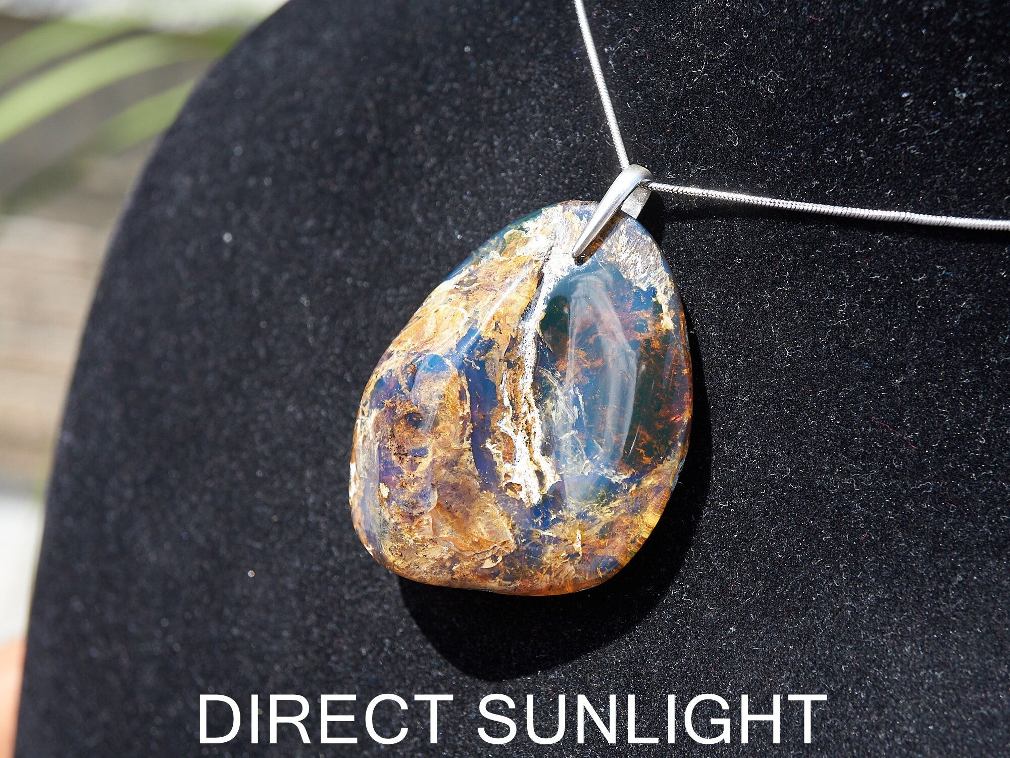 Blue Amber Pendant , big Oval shape Victorian style pendant height , Authentic Dominican Blue Amber Pendant - Larimar Creations