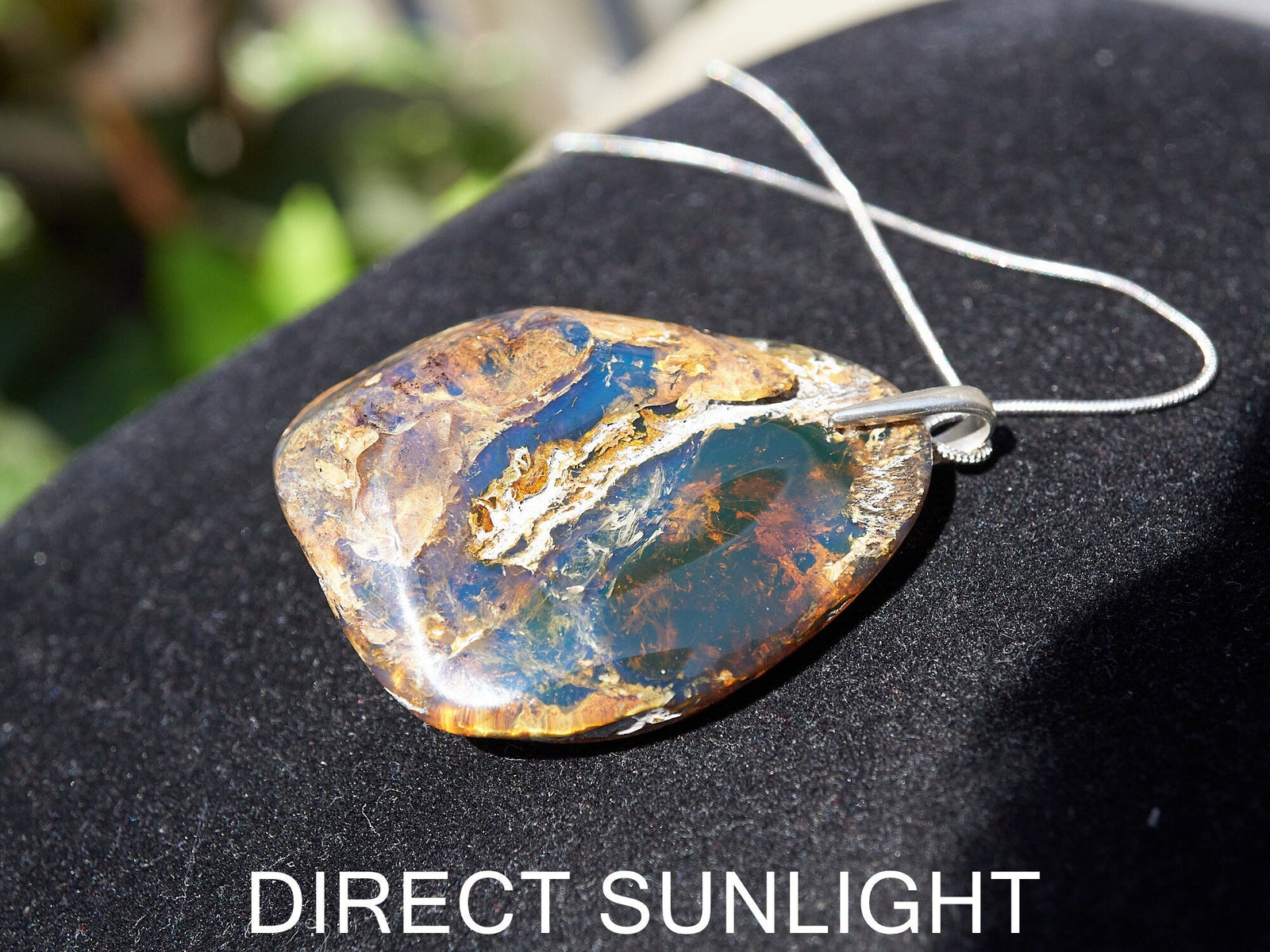 Blue Amber Pendant , big Oval shape Victorian style pendant height , Authentic Dominican Blue Amber Pendant - Larimar Creations