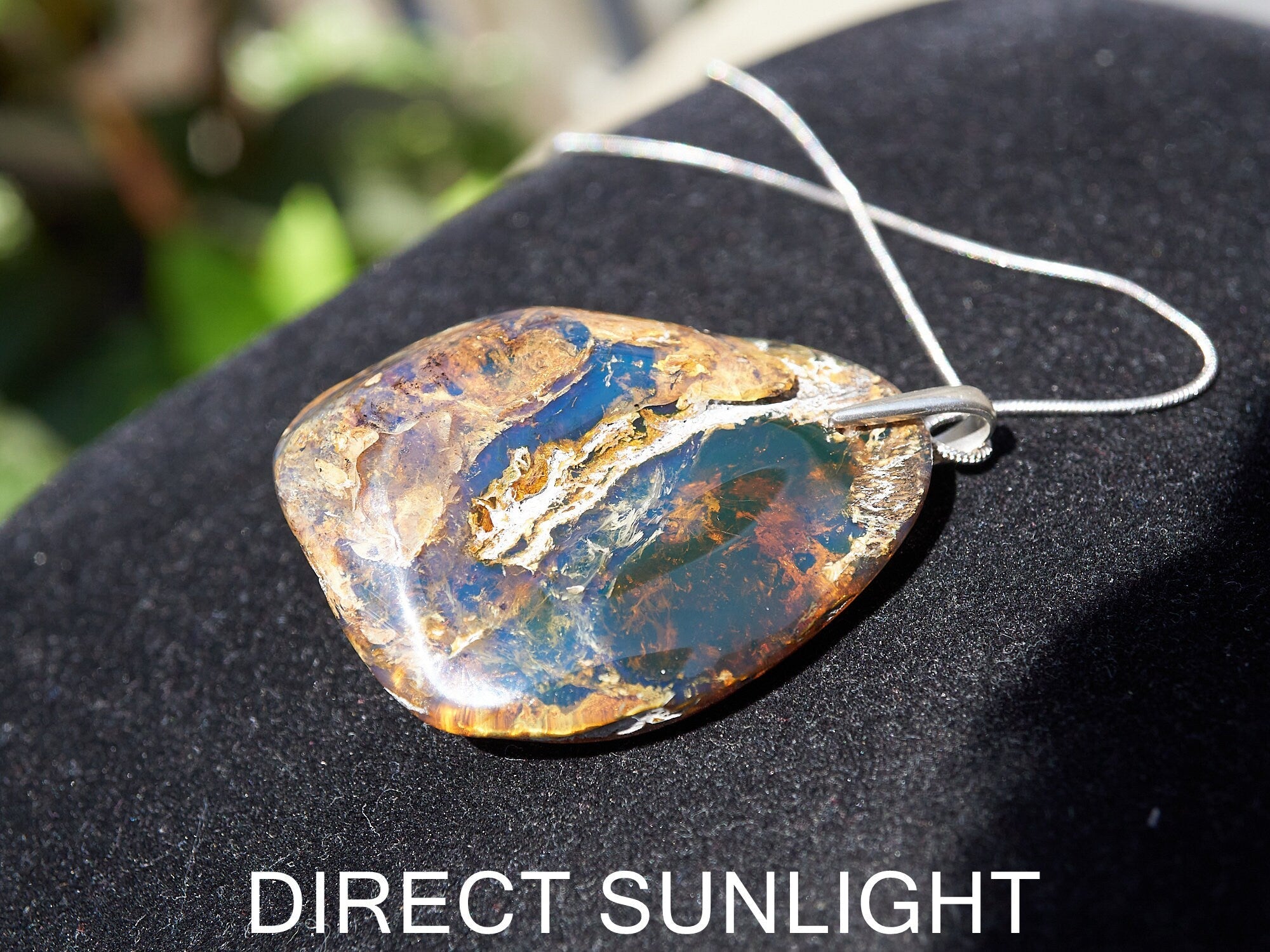 Blue Amber Pendant , big Oval shape Victorian style pendant height , Authentic Dominican Blue Amber Pendant - Larimar Creations