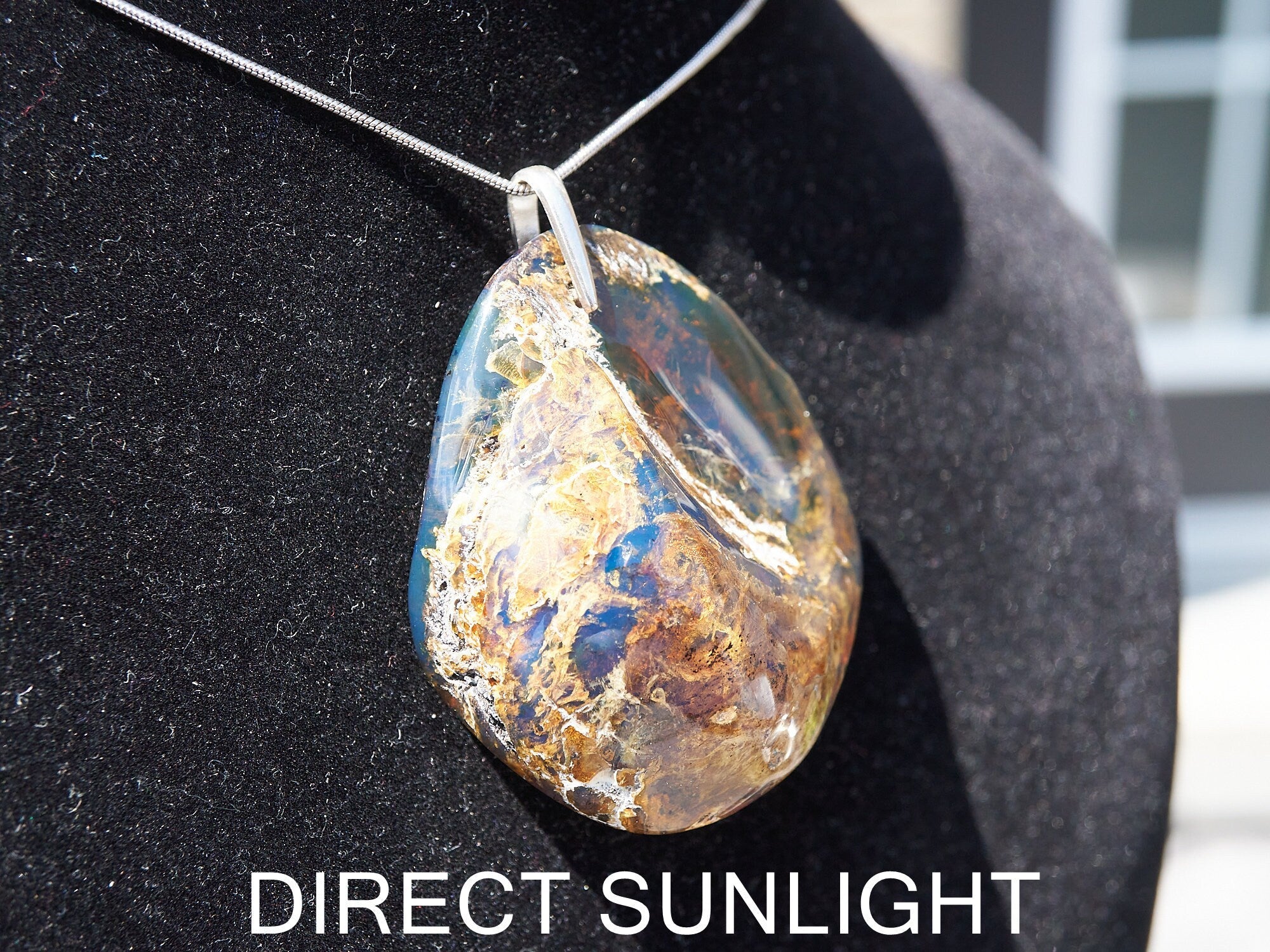 Blue Amber Pendant , big Oval shape Victorian style pendant height , Authentic Dominican Blue Amber Pendant - Larimar Creations