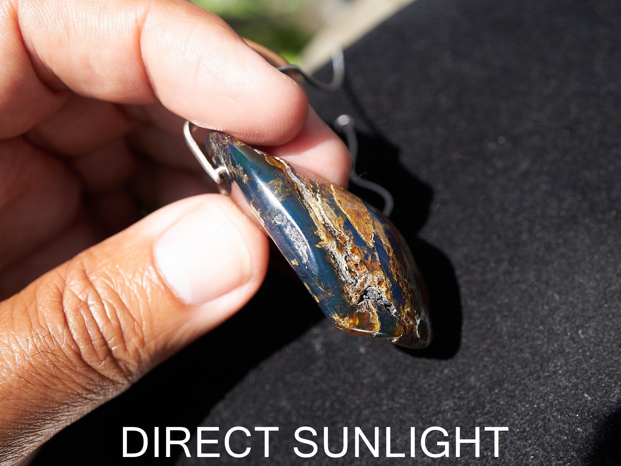 Blue Amber Pendant , big Oval shape Victorian style pendant height , Authentic Dominican Blue Amber Pendant - Larimar Creations