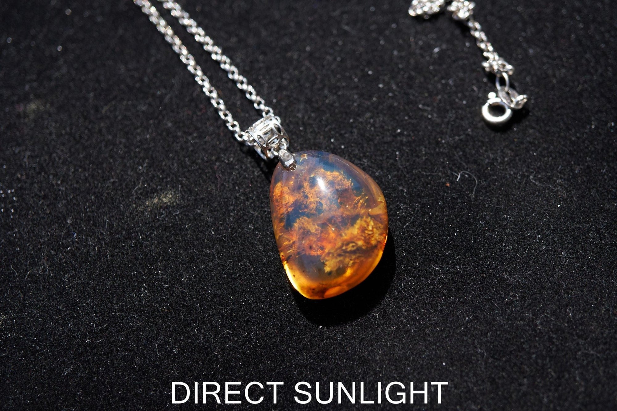 Blue Amber Pendant, Dominican Blue Amber Necklace, Natural Teardrop Amber Fossil, Handmade Amber Jewelry, Sterling Silver Pendant - Larimar Creations