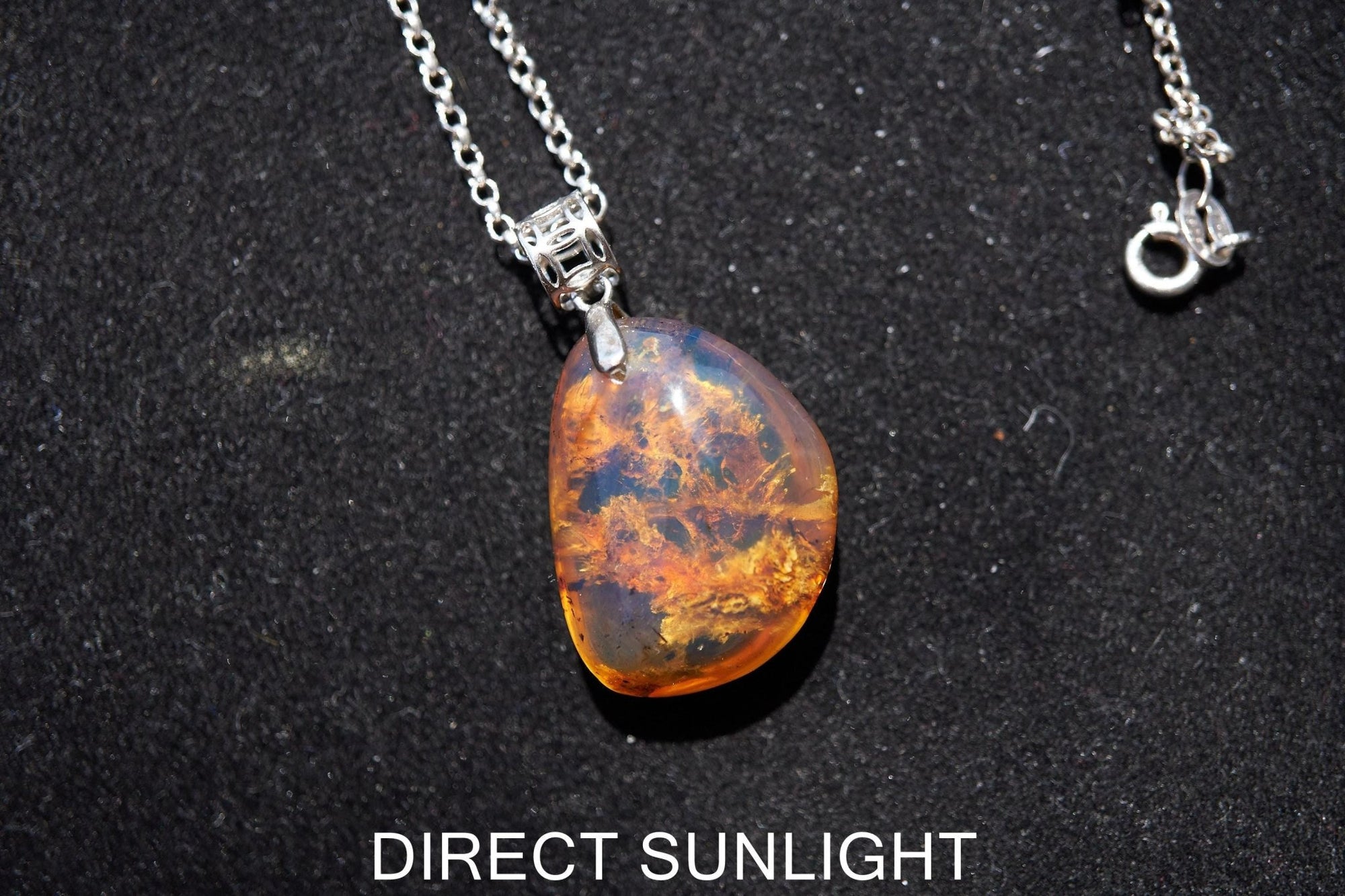 Blue Amber Pendant, Dominican Blue Amber Necklace, Natural Teardrop Amber Fossil, Handmade Amber Jewelry, Sterling Silver Pendant - Larimar Creations