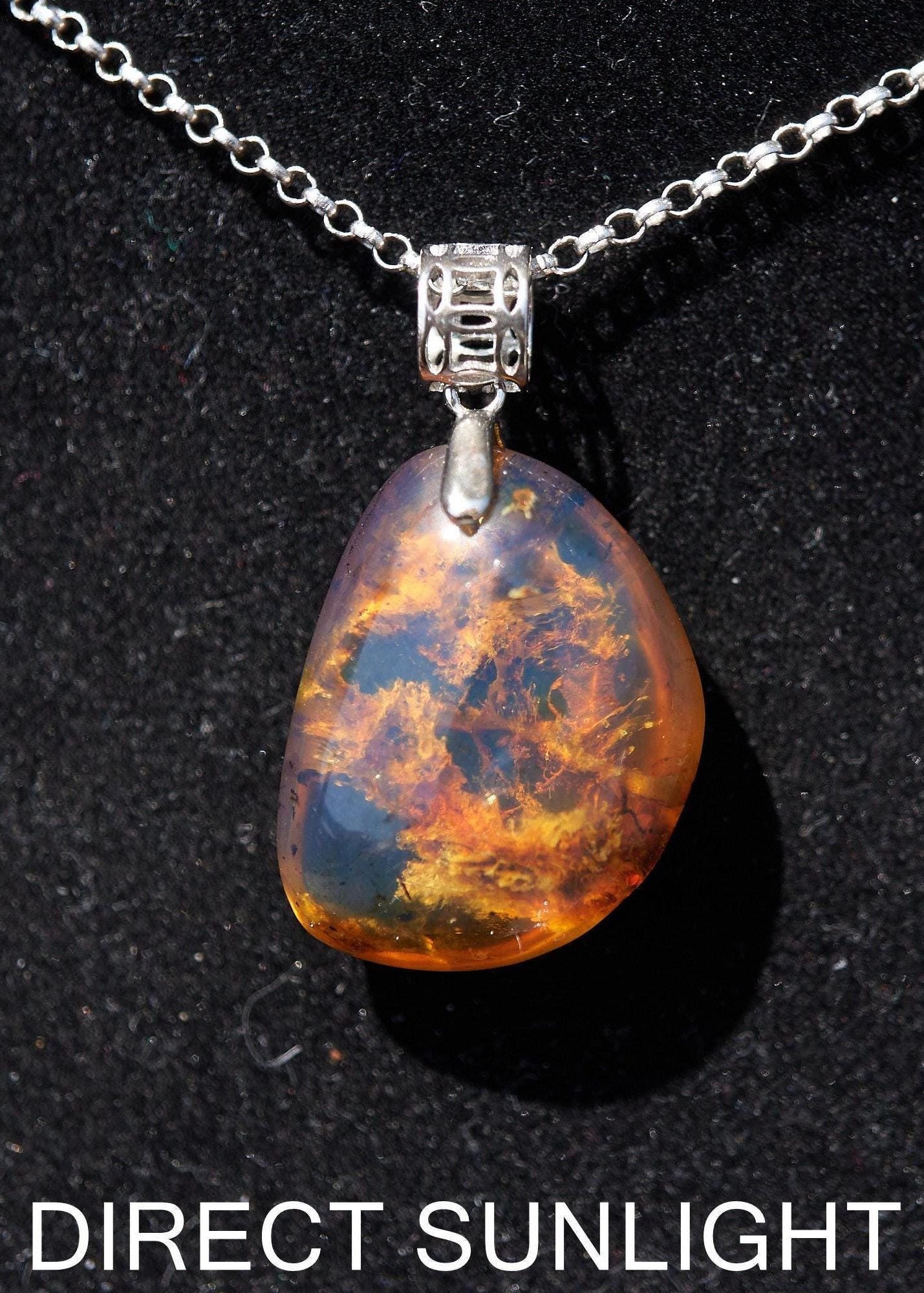 Blue Amber Pendant, Dominican Blue Amber Necklace, Natural Teardrop Amber Fossil, Handmade Amber Jewelry, Sterling Silver Pendant - Larimar Creations