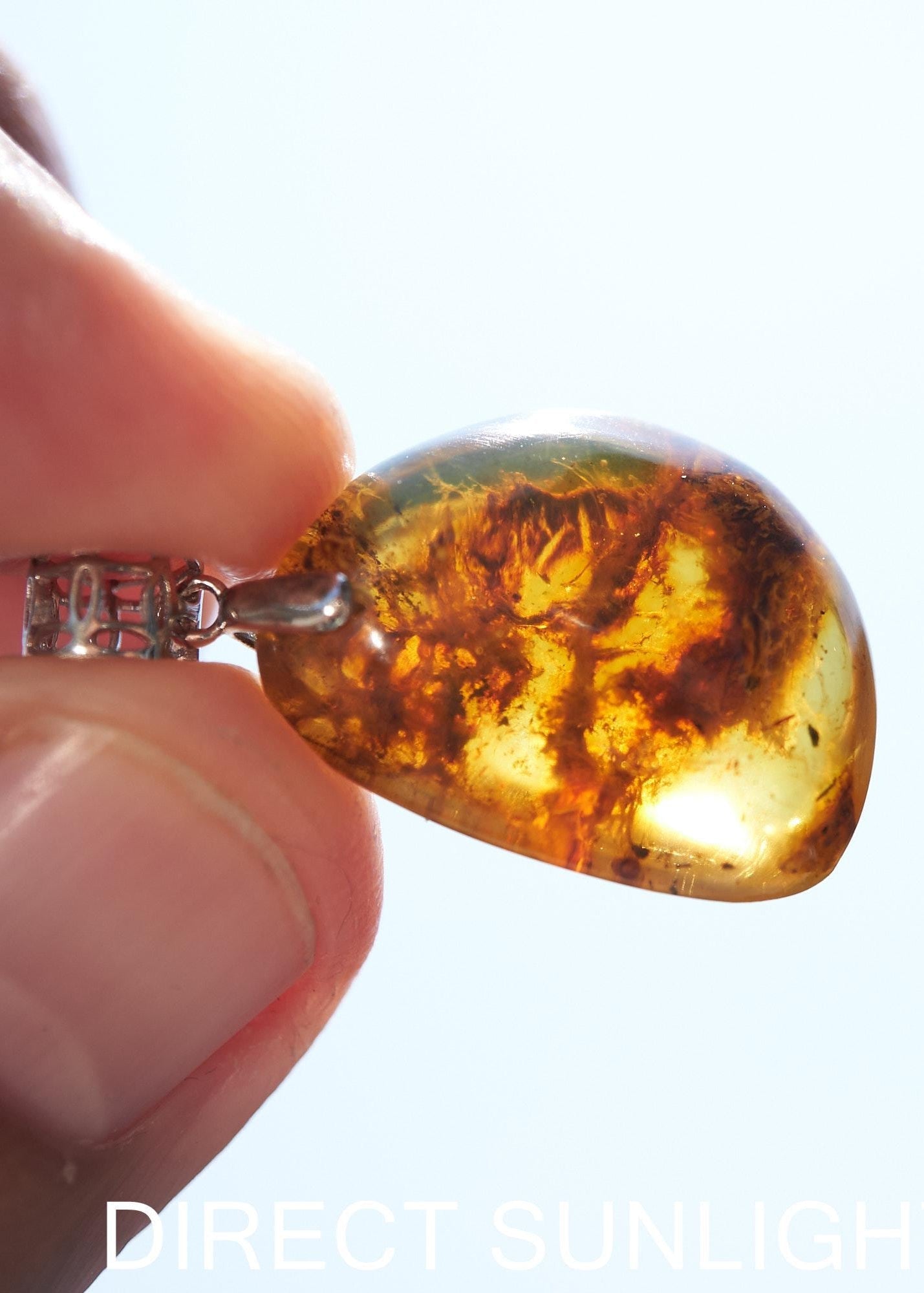 Blue Amber Pendant, Dominican Blue Amber Necklace, Natural Teardrop Amber Fossil, Handmade Amber Jewelry, Sterling Silver Pendant - Larimar Creations