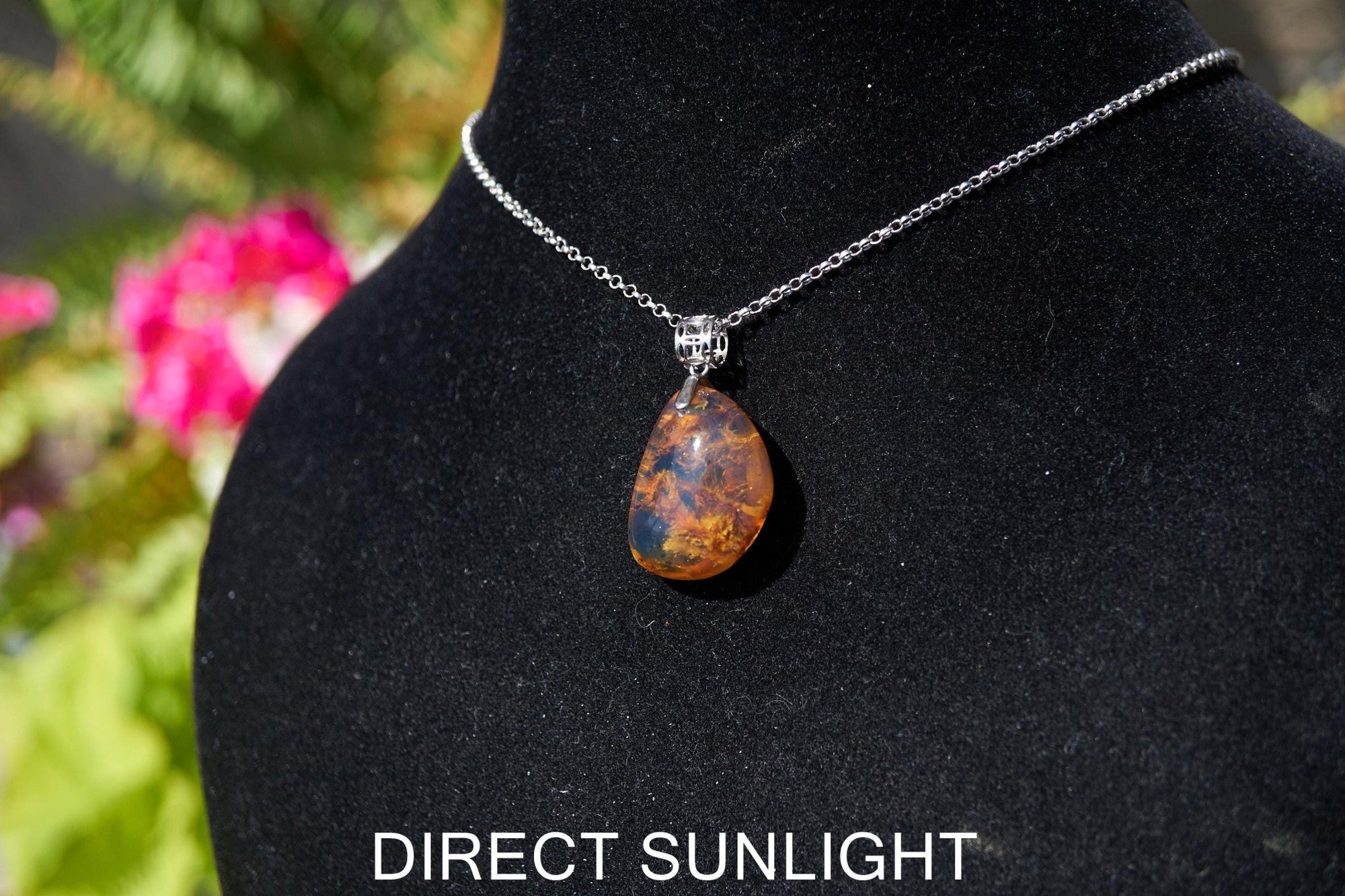 Blue Amber Pendant, Dominican Blue Amber Necklace, Natural Teardrop Amber Fossil, Handmade Amber Jewelry, Sterling Silver Pendant - Larimar Creations