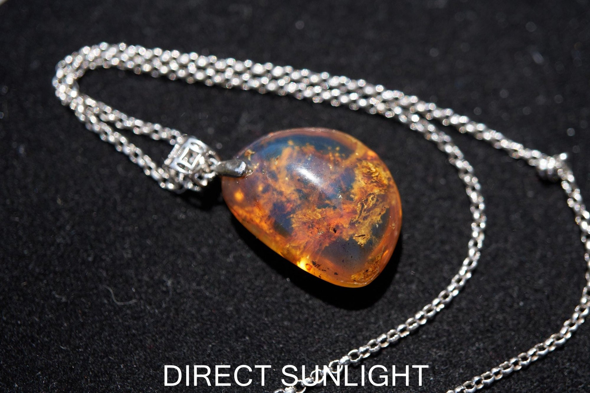 Blue Amber Pendant, Dominican Blue Amber Necklace, Natural Teardrop Amber Fossil, Handmade Amber Jewelry, Sterling Silver Pendant - Larimar Creations