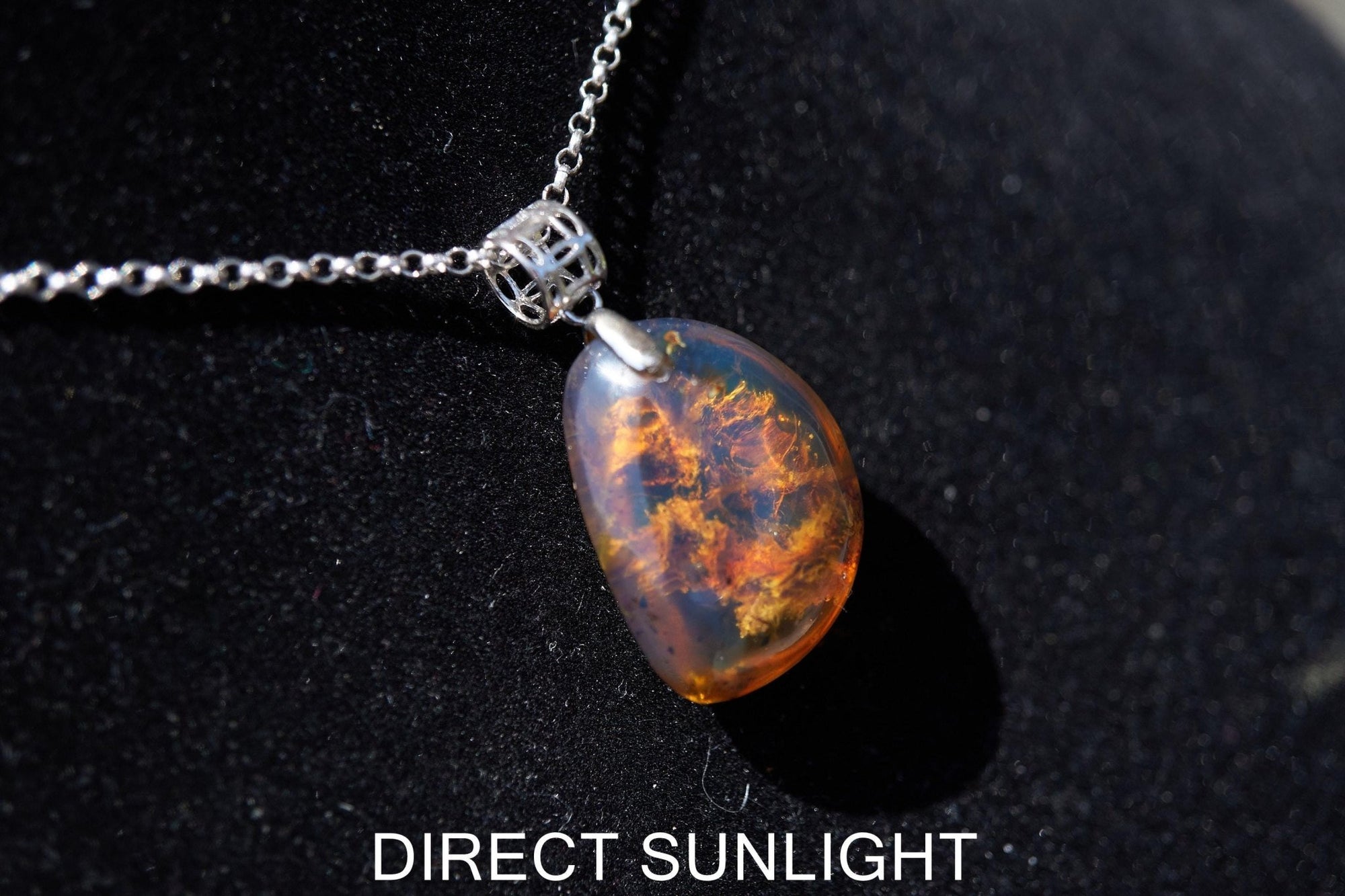 Blue Amber Pendant, Dominican Blue Amber Necklace, Natural Teardrop Amber Fossil, Handmade Amber Jewelry, Sterling Silver Pendant - Larimar Creations