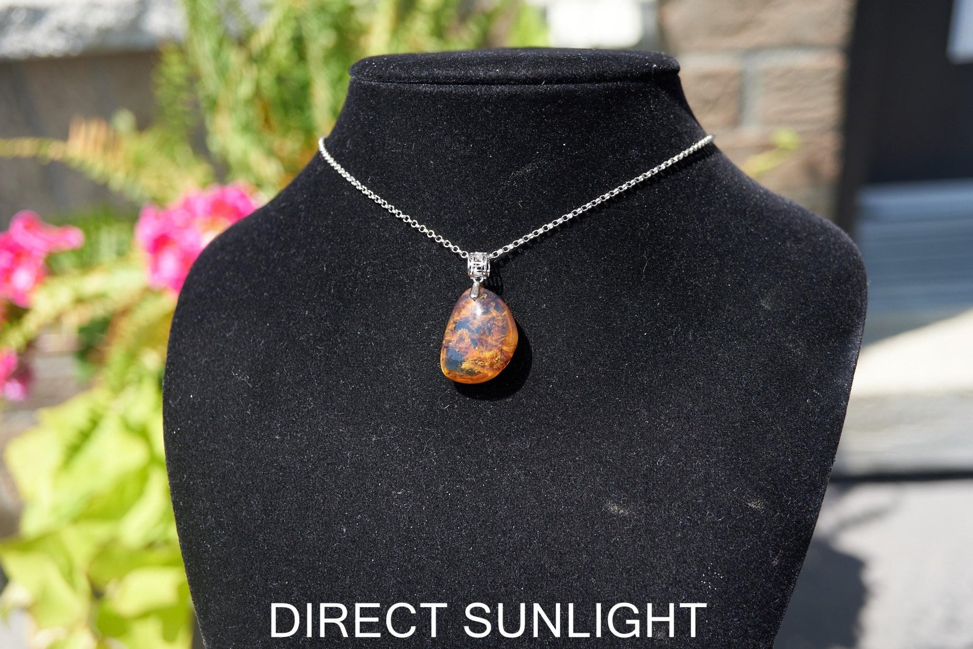 Blue Amber Pendant, Dominican Blue Amber Necklace, Natural Teardrop Amber Fossil, Handmade Amber Jewelry, Sterling Silver Pendant - Larimar Creations