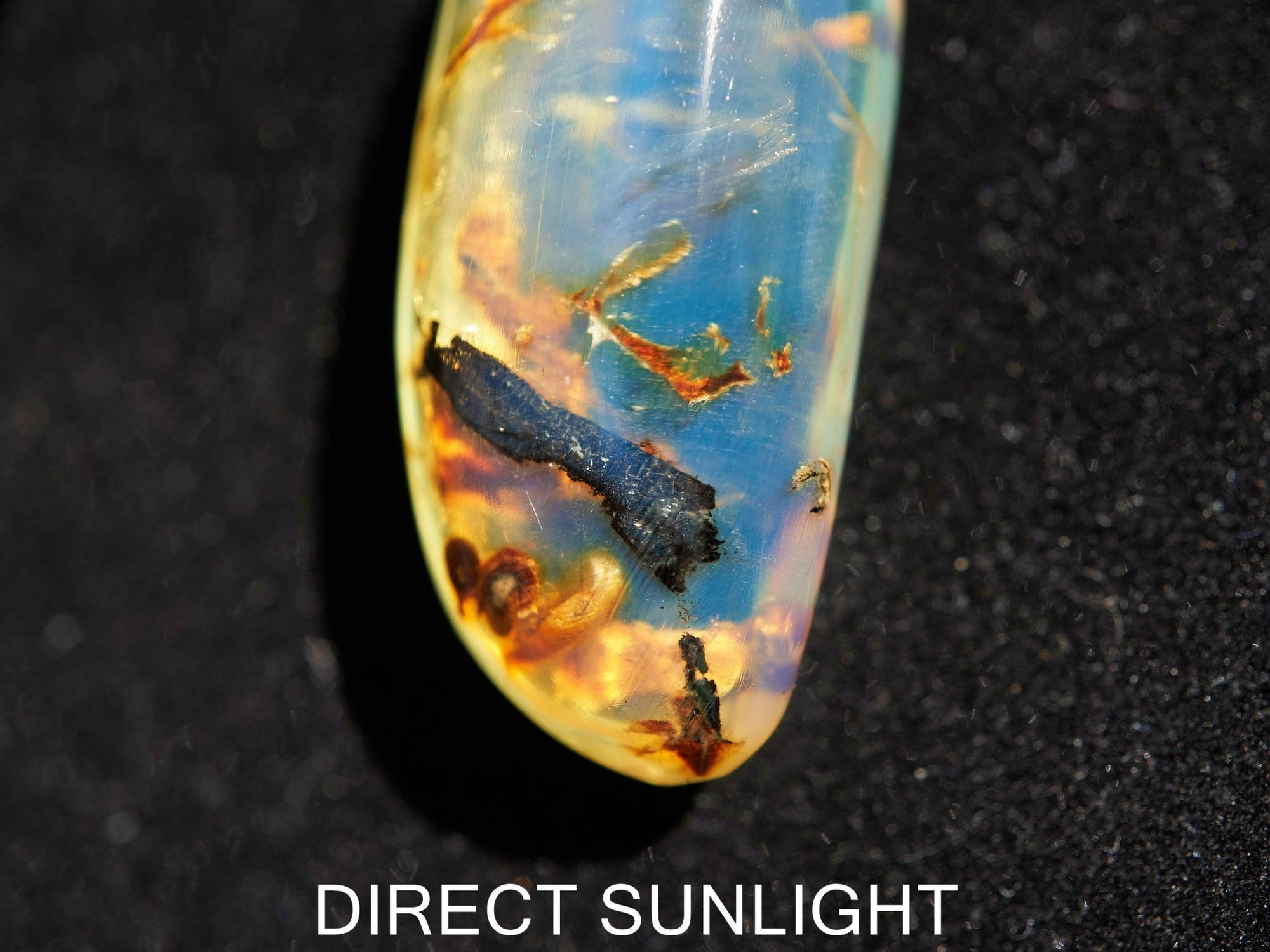 Blue Amber pendant Large Cabochon Amber, vegetable amber fossil - Larimar Creations