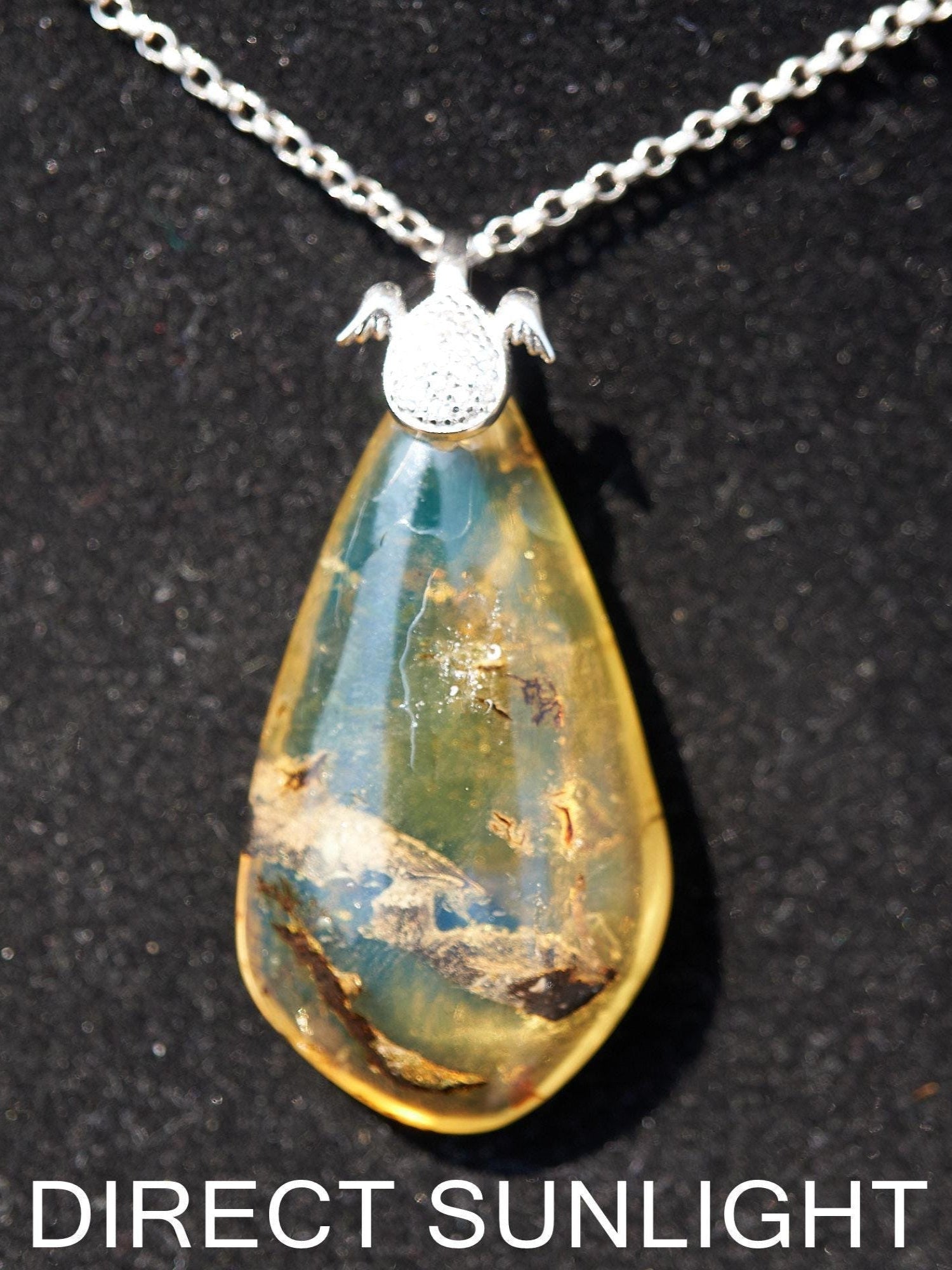 Blue Amber Pendant: Sterling Silver Necklace - Larimar Creations