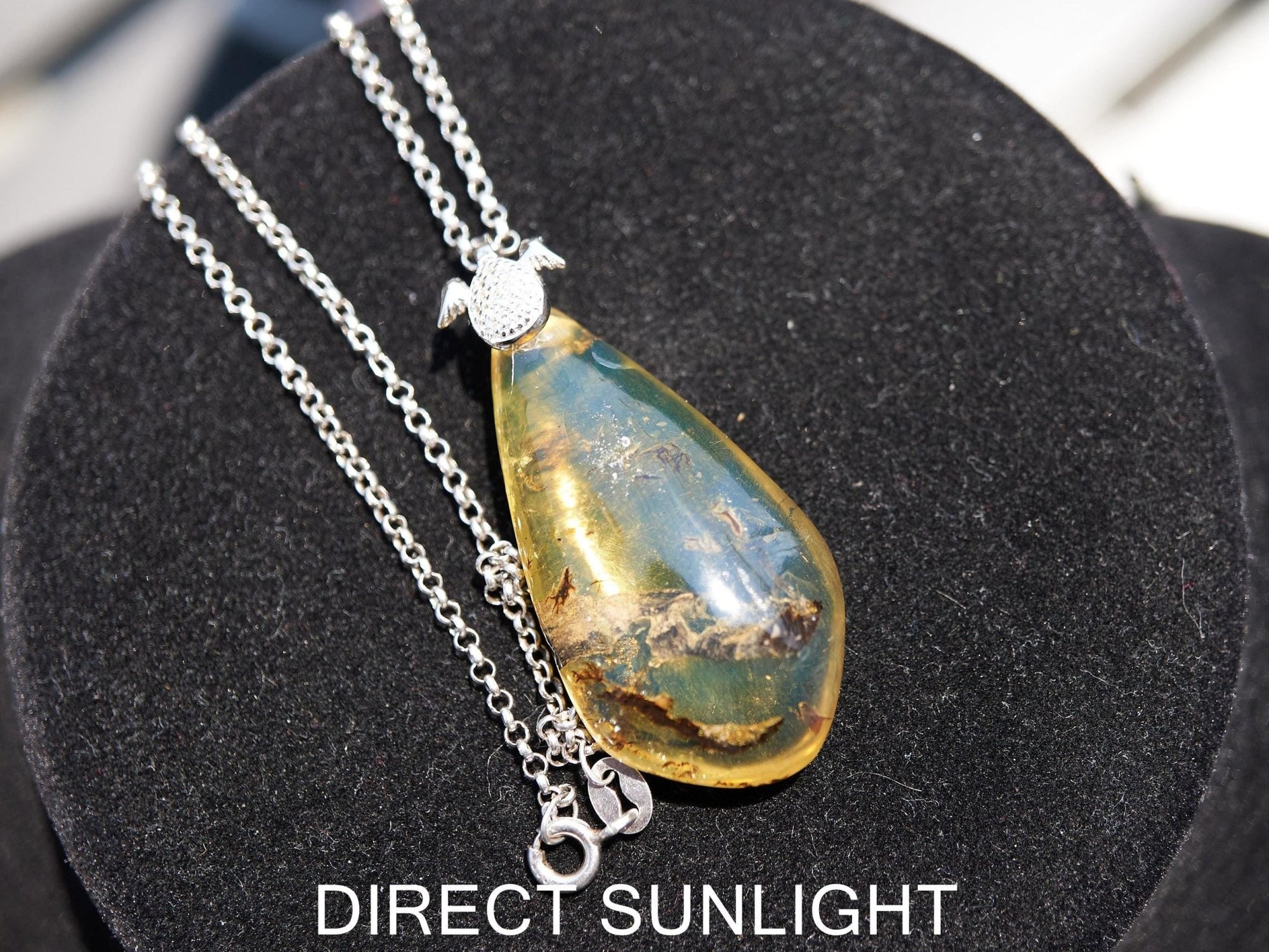 Blue Amber Pendant: Sterling Silver Necklace - Larimar Creations