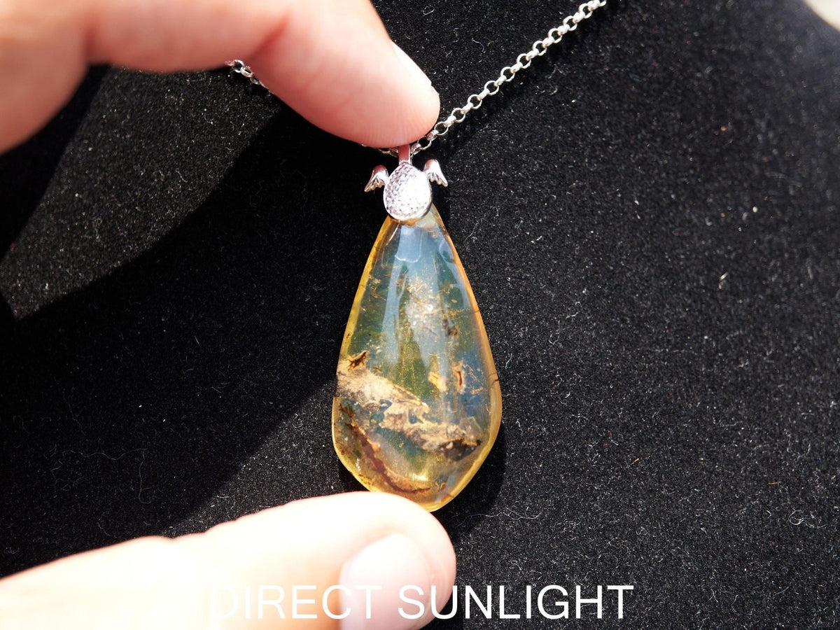 Blue Amber Pendant: Sterling Silver Necklace - Larimar Creations