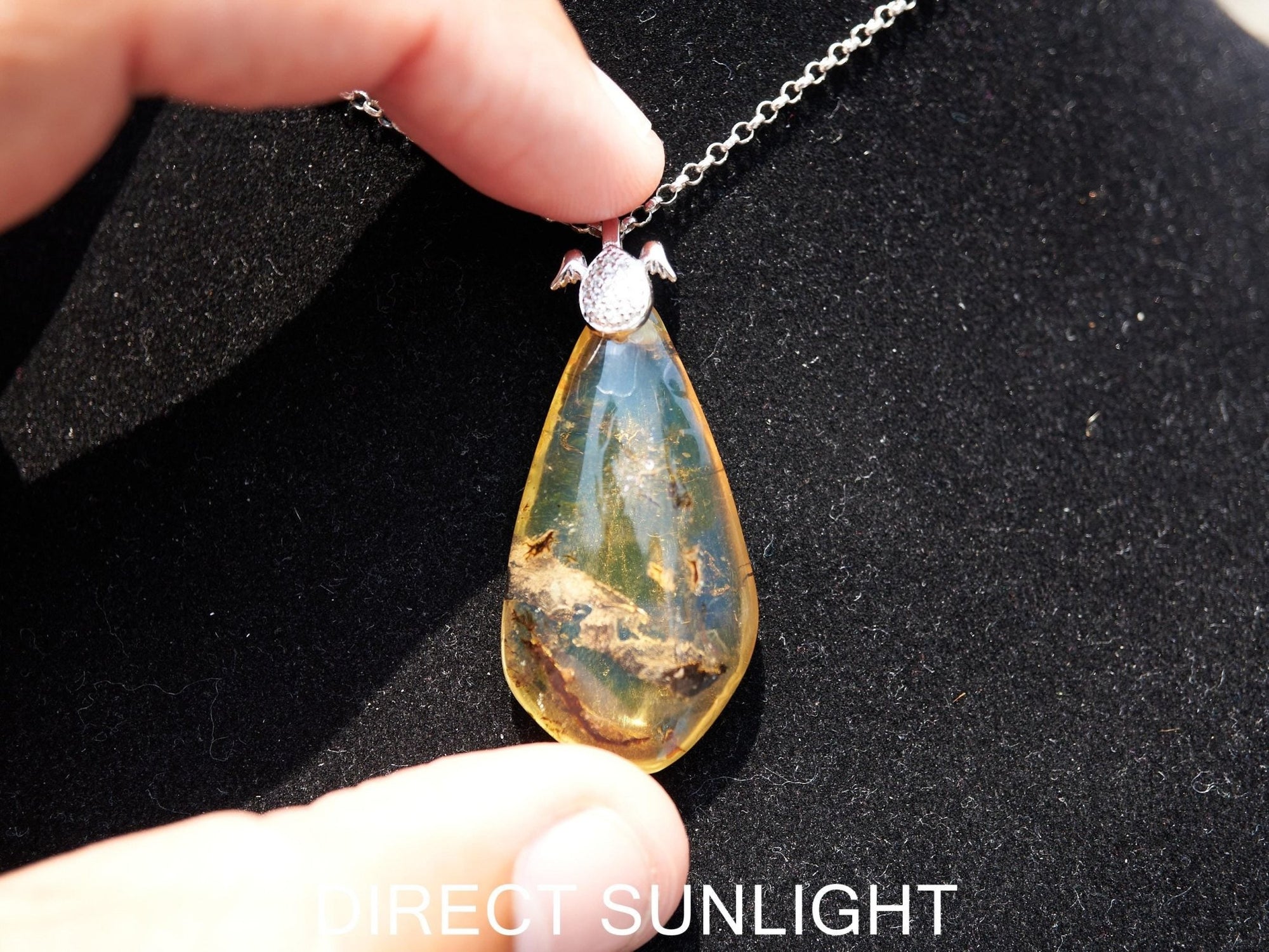 Blue Amber Pendant: Sterling Silver Necklace - Larimar Creations