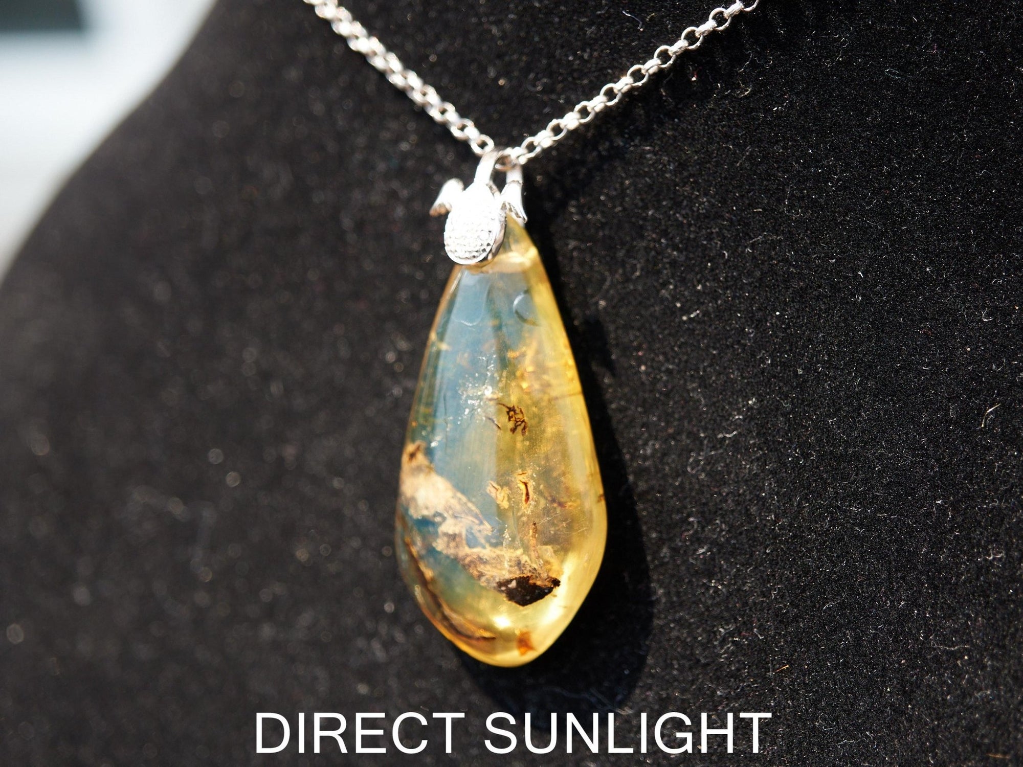Blue Amber Pendant: Sterling Silver Necklace - Larimar Creations