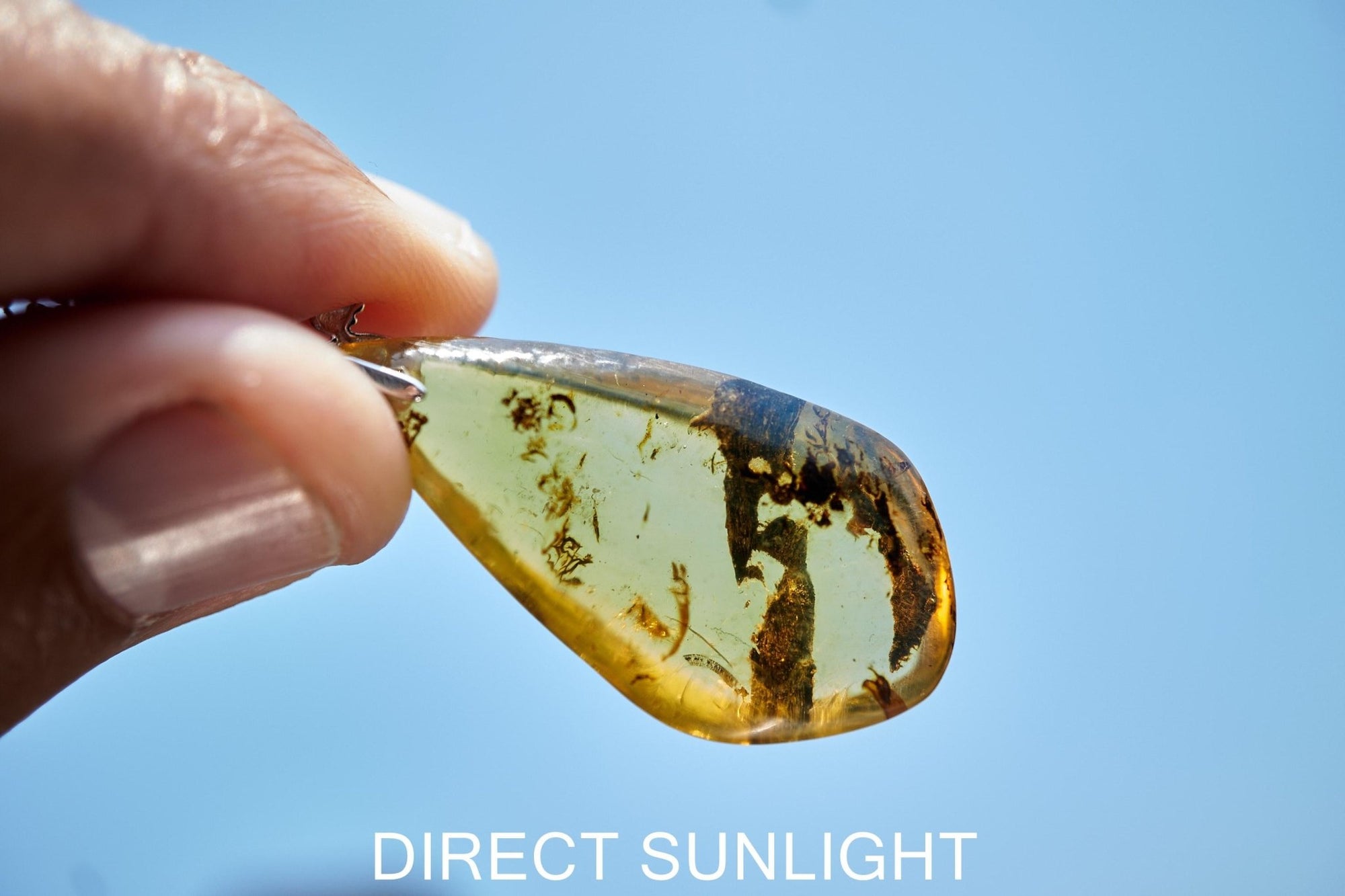 Blue Amber Pendant: Sterling Silver Necklace - Larimar Creations