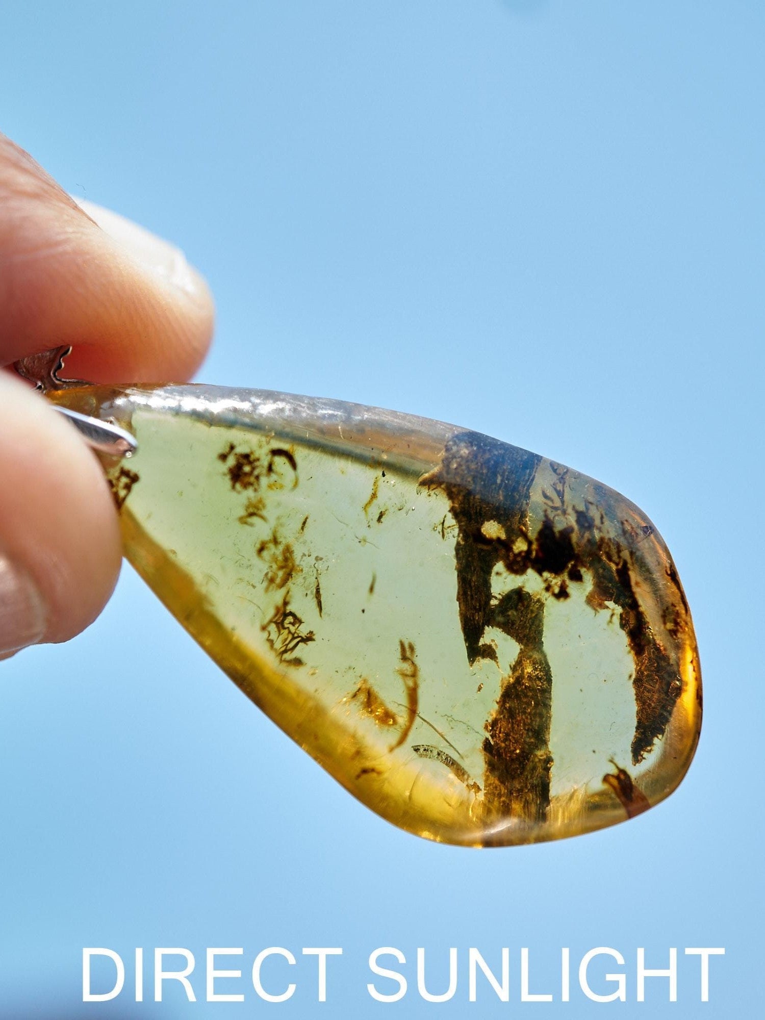 Blue Amber Pendant: Sterling Silver Necklace - Larimar Creations