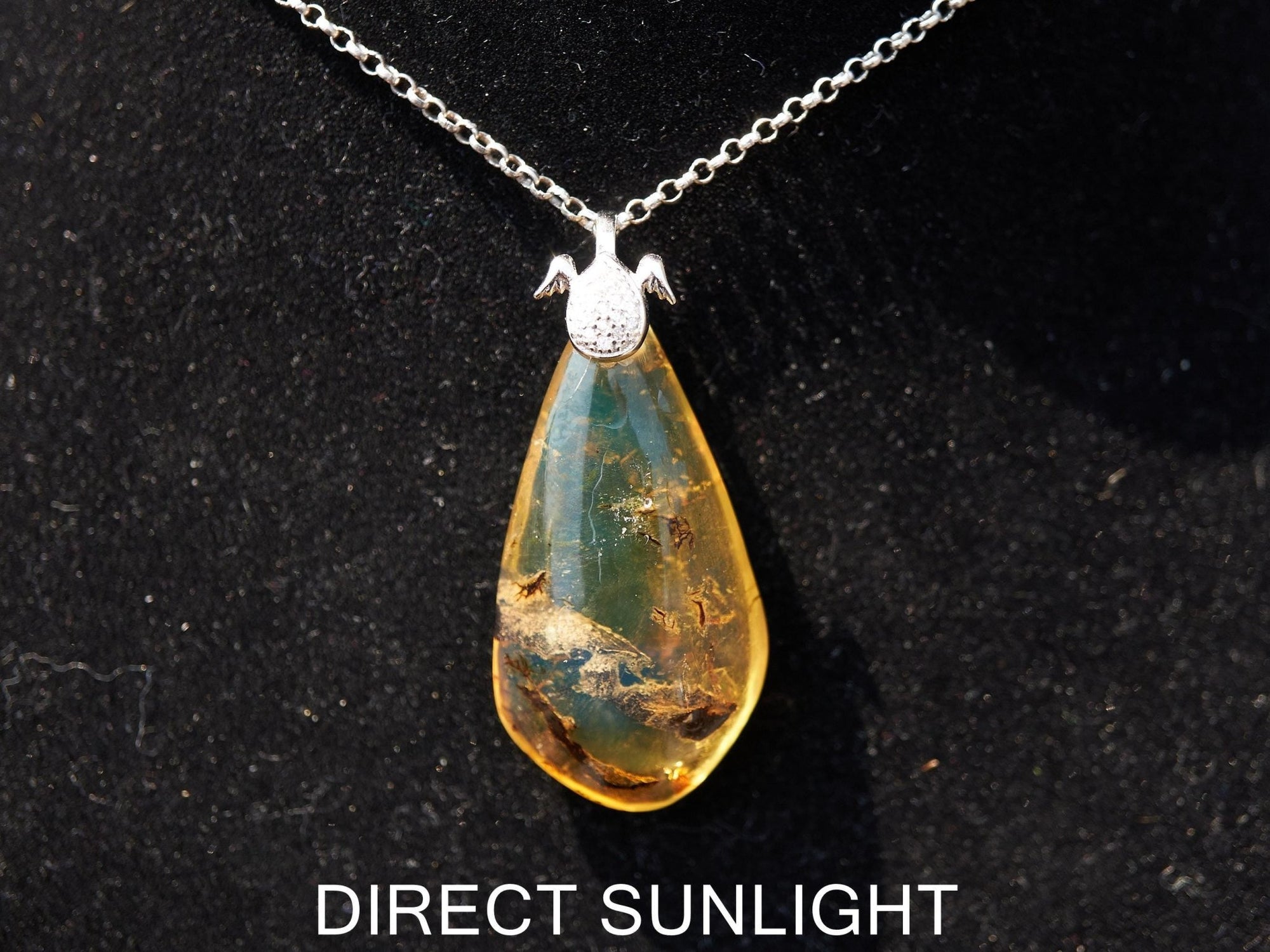 Blue Amber Pendant: Sterling Silver Necklace - Larimar Creations