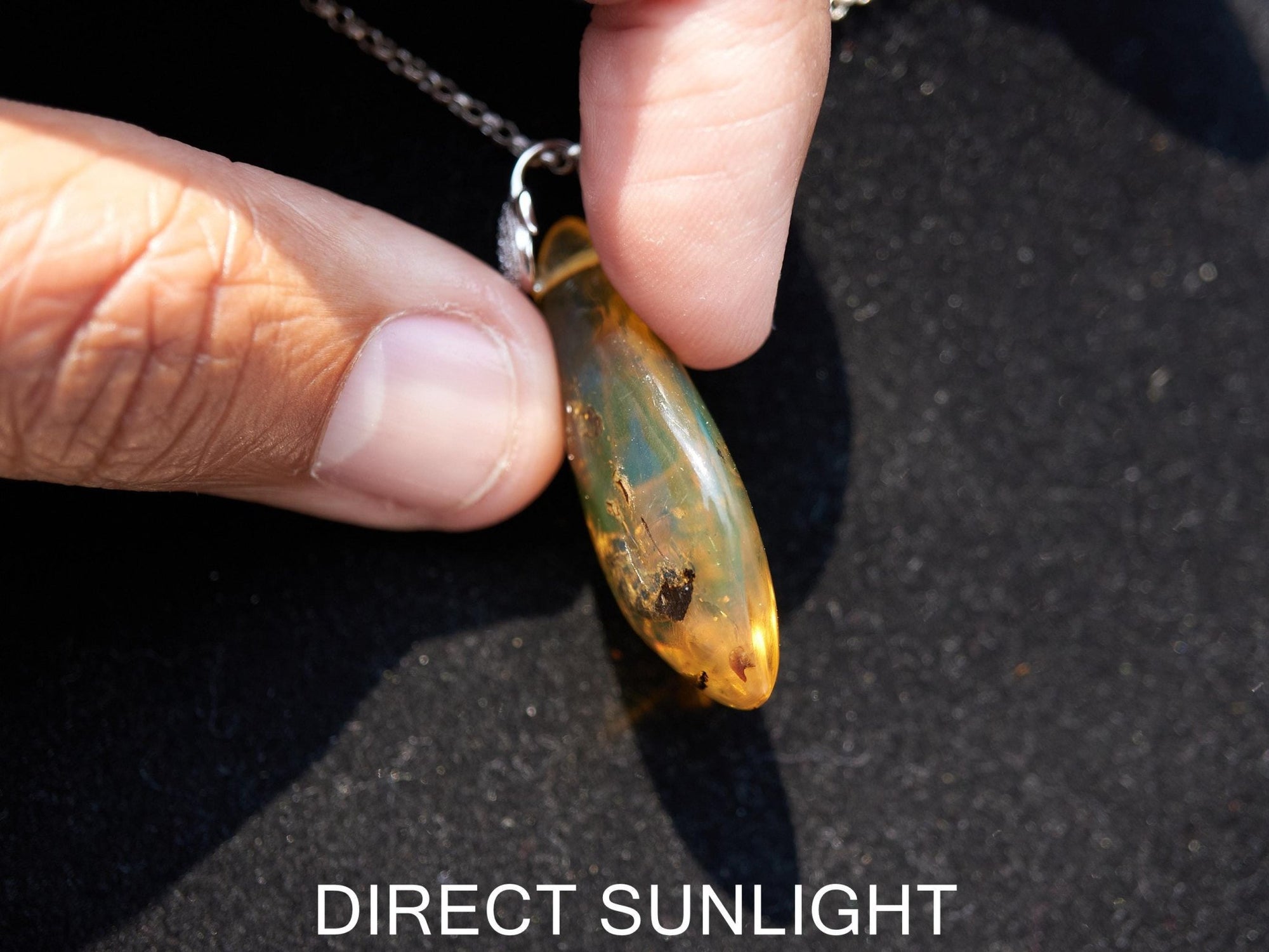 Blue Amber Pendant: Sterling Silver Necklace - Larimar Creations