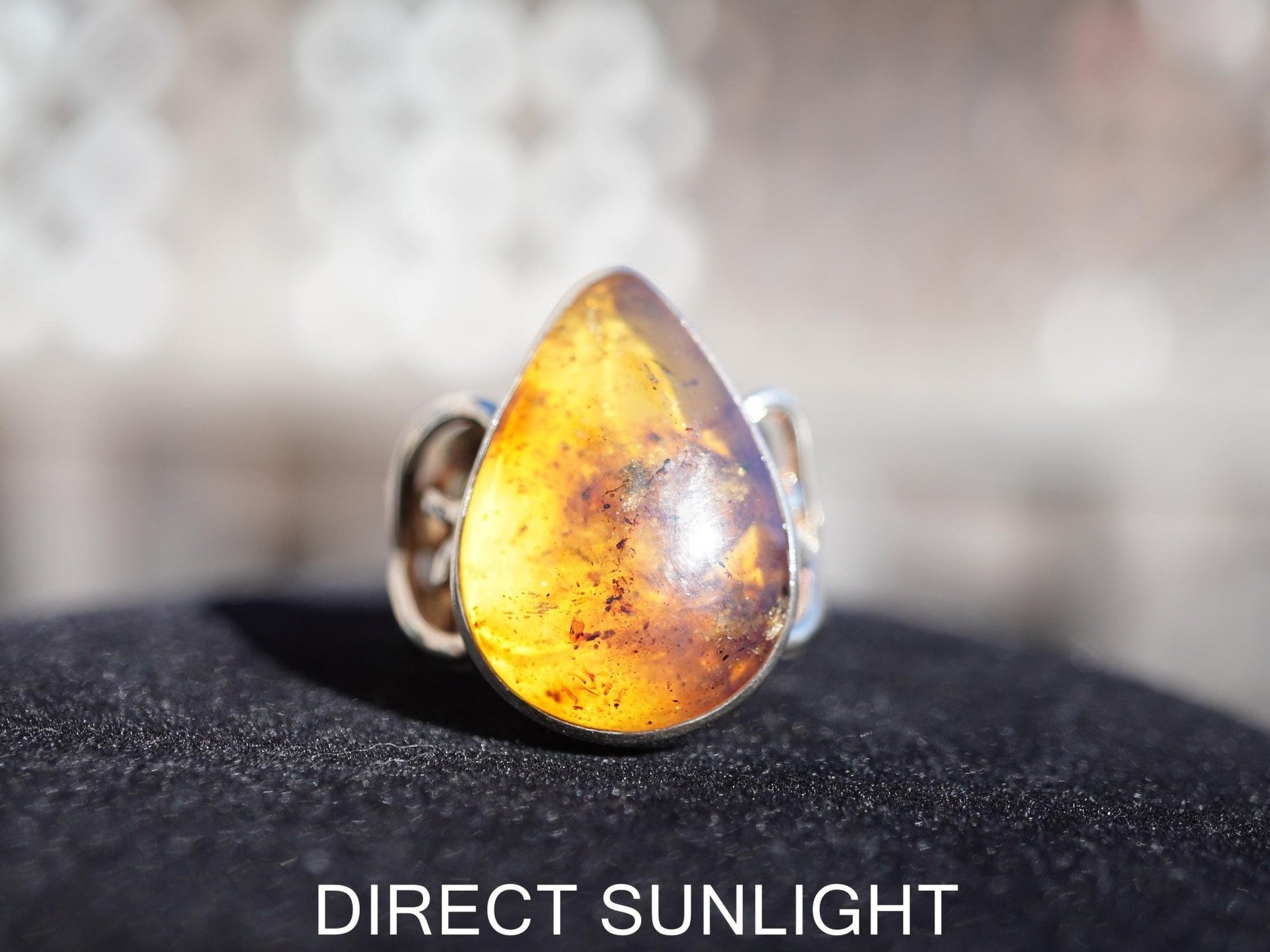 Blue Amber Ring, Authentic Dominican, Adjustable 925 Silver - Larimar Creations