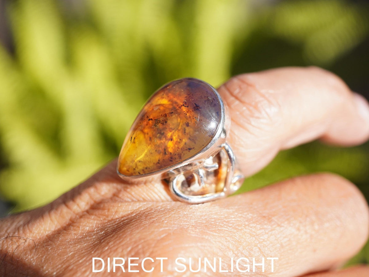 Blue Amber Ring, Authentic Dominican, Adjustable 925 Silver - Larimar Creations