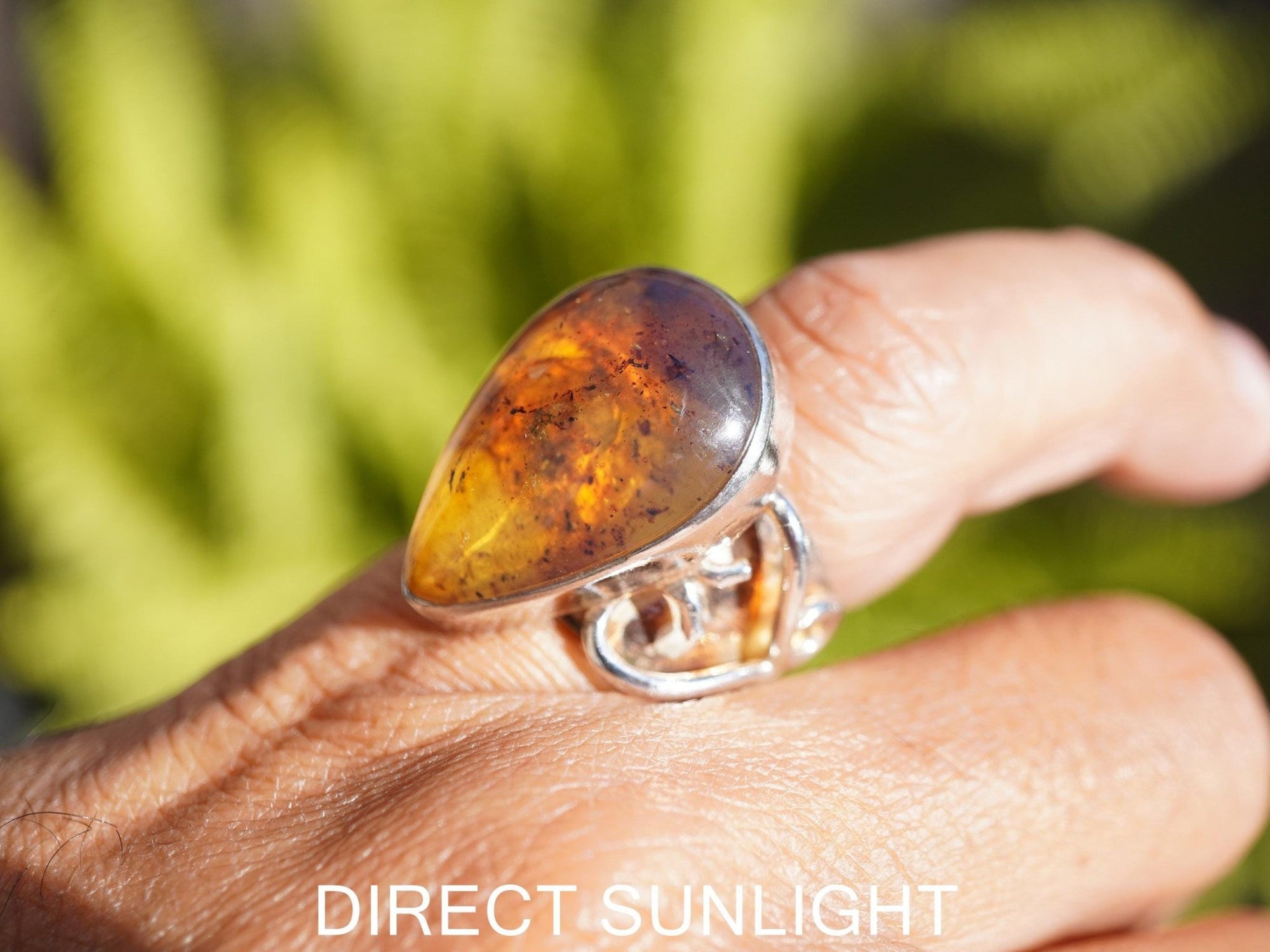 Blue Amber Ring, Authentic Dominican, Adjustable 925 Silver - Larimar Creations