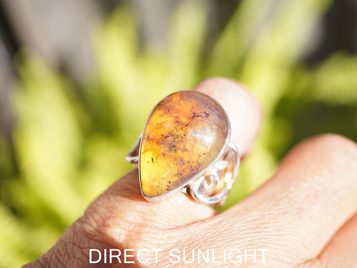 Blue Amber Ring, Authentic Dominican, Adjustable 925 Silver - Larimar Creations