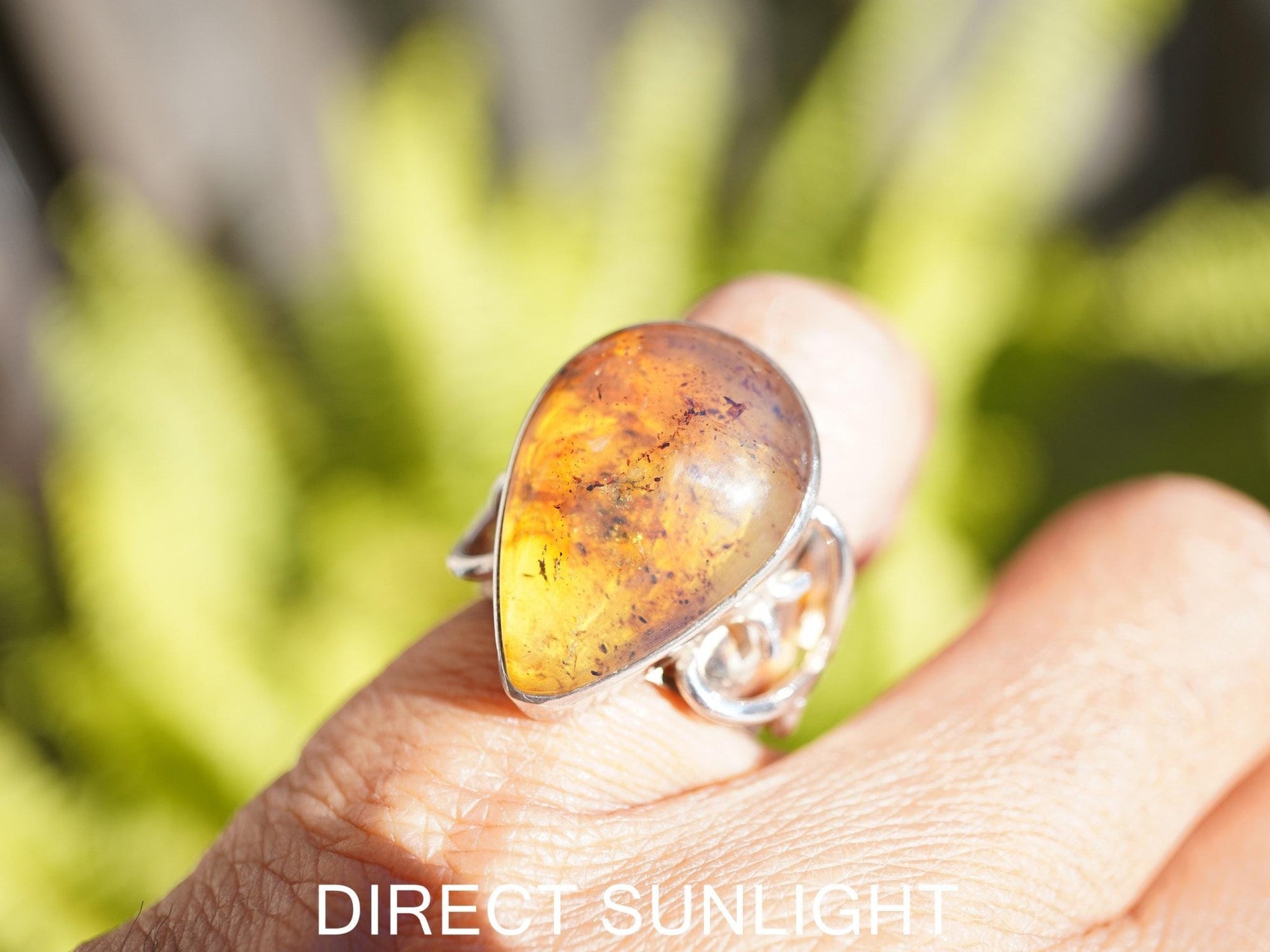 Blue Amber Ring, Authentic Dominican, Adjustable 925 Silver - Larimar Creations