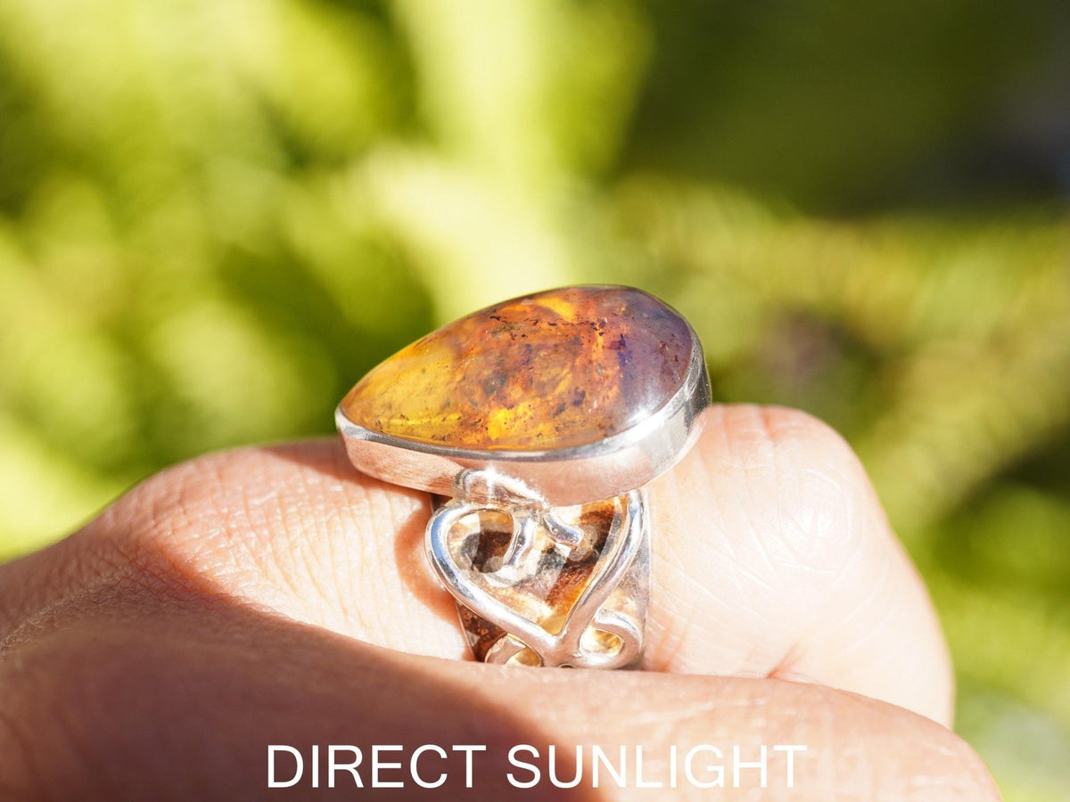 Blue Amber Ring, Authentic Dominican, Adjustable 925 Silver - Larimar Creations