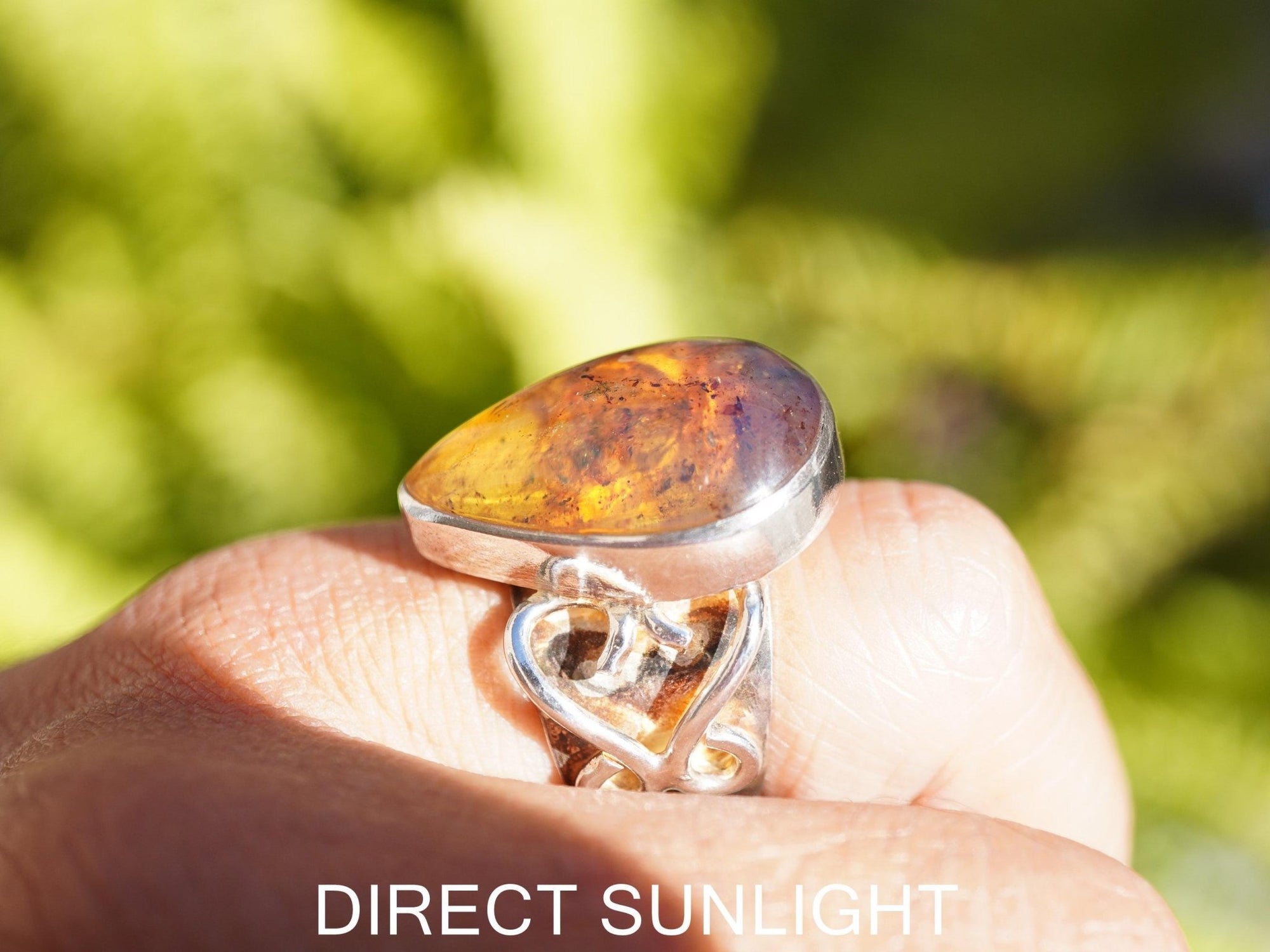 Blue Amber Ring, Authentic Dominican, Adjustable 925 Silver - Larimar Creations