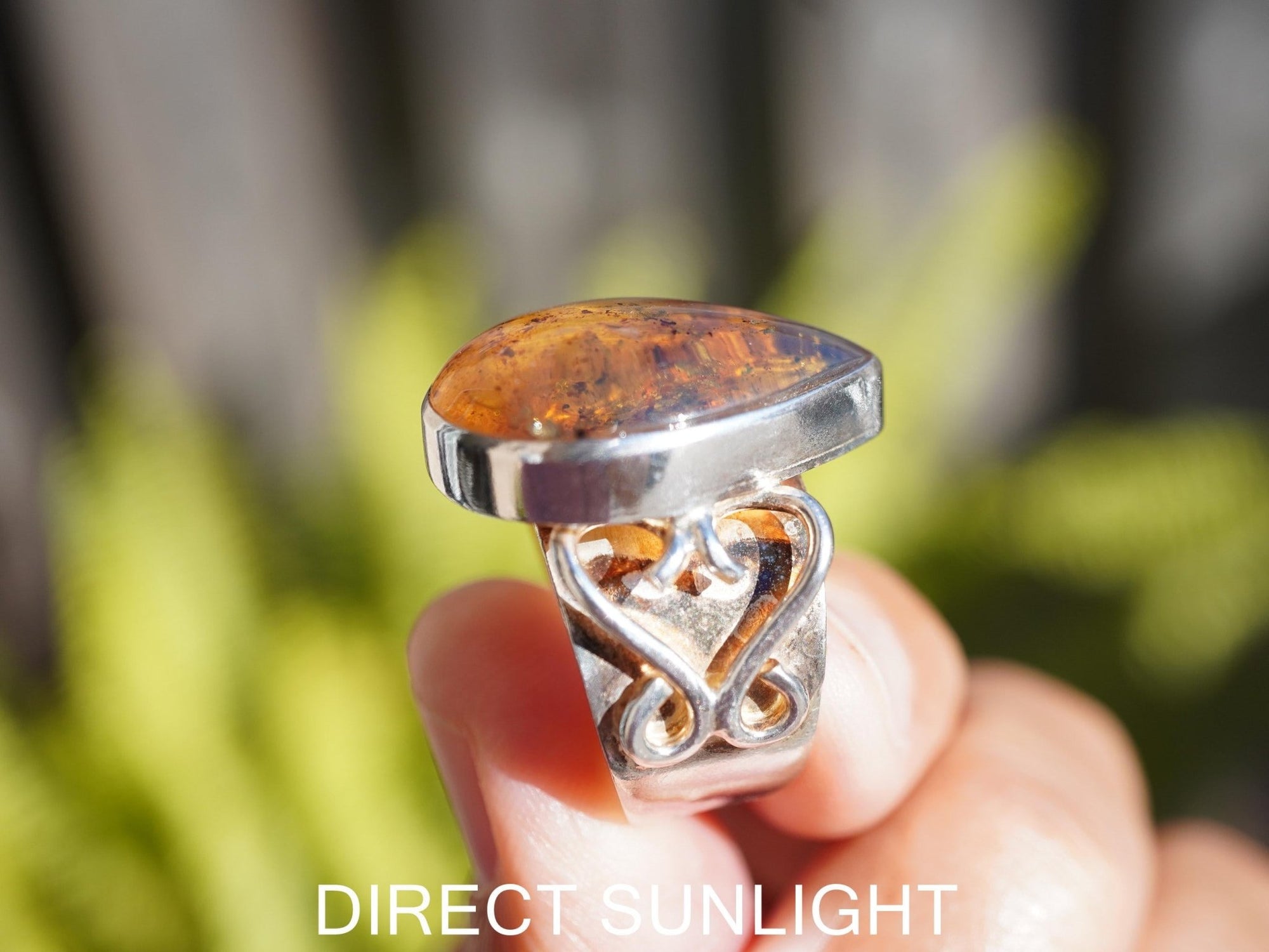 Blue Amber Ring, Authentic Dominican, Adjustable 925 Silver - Larimar Creations