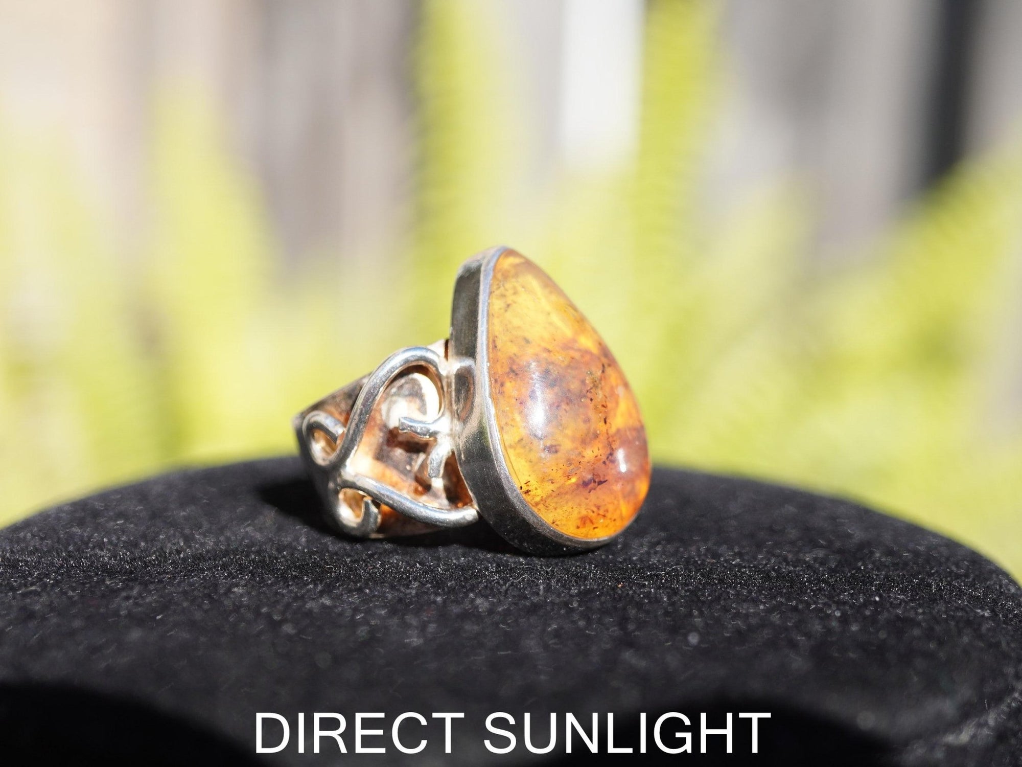 Blue Amber Ring, Authentic Dominican, Adjustable 925 Silver - Larimar Creations