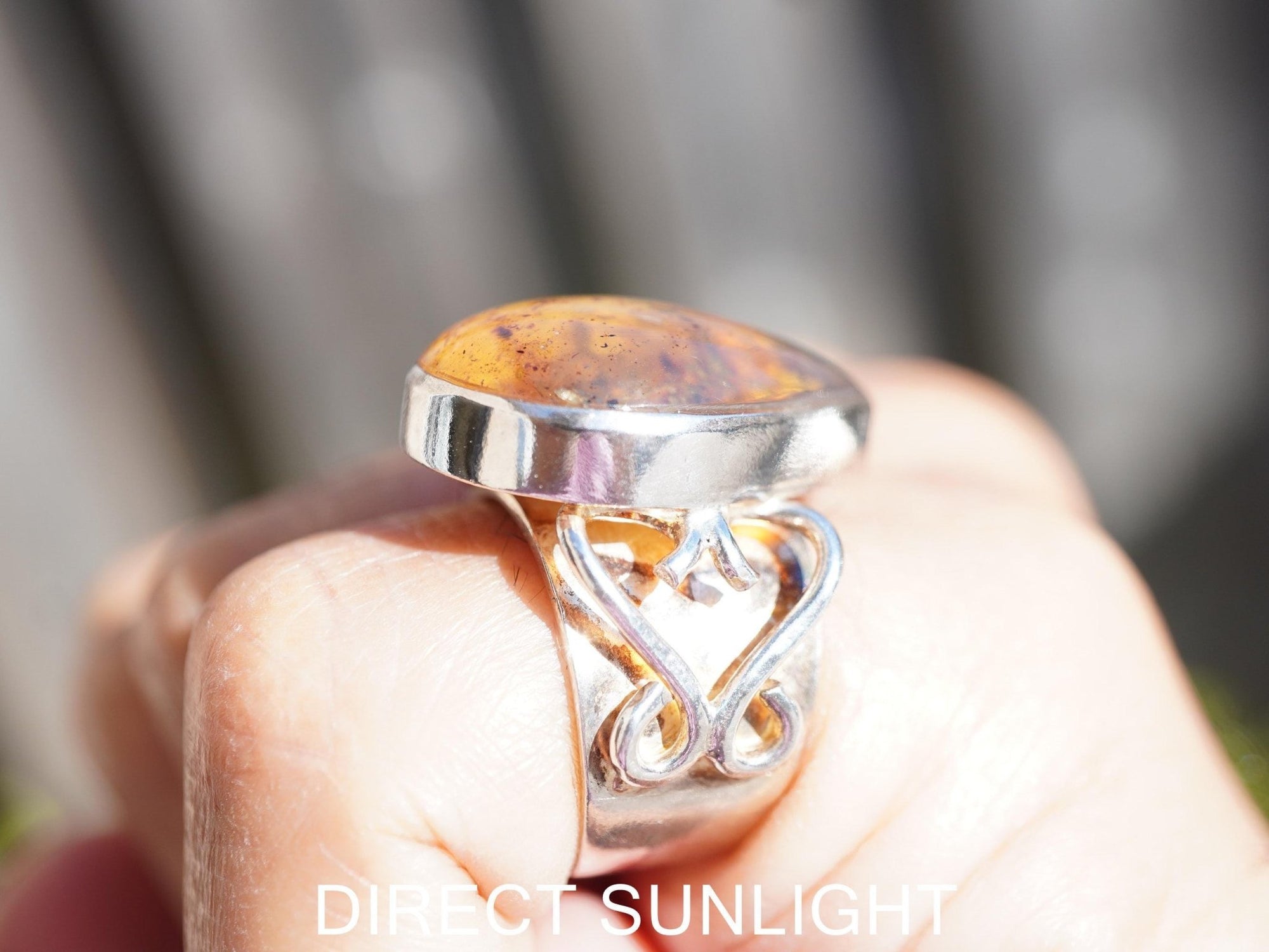 Blue Amber Ring, Authentic Dominican, Adjustable 925 Silver - Larimar Creations