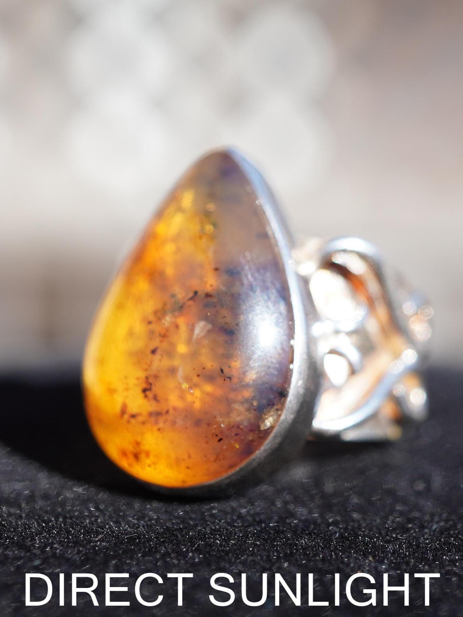 Blue Amber Ring, Authentic Dominican, Adjustable 925 Silver - Larimar Creations