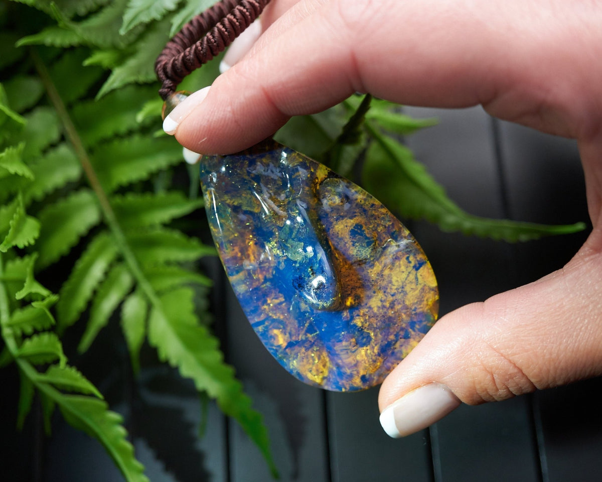 Blue Amber Teardrop Pendant Necklace - Dominican Pear Shape - Larimar Creations