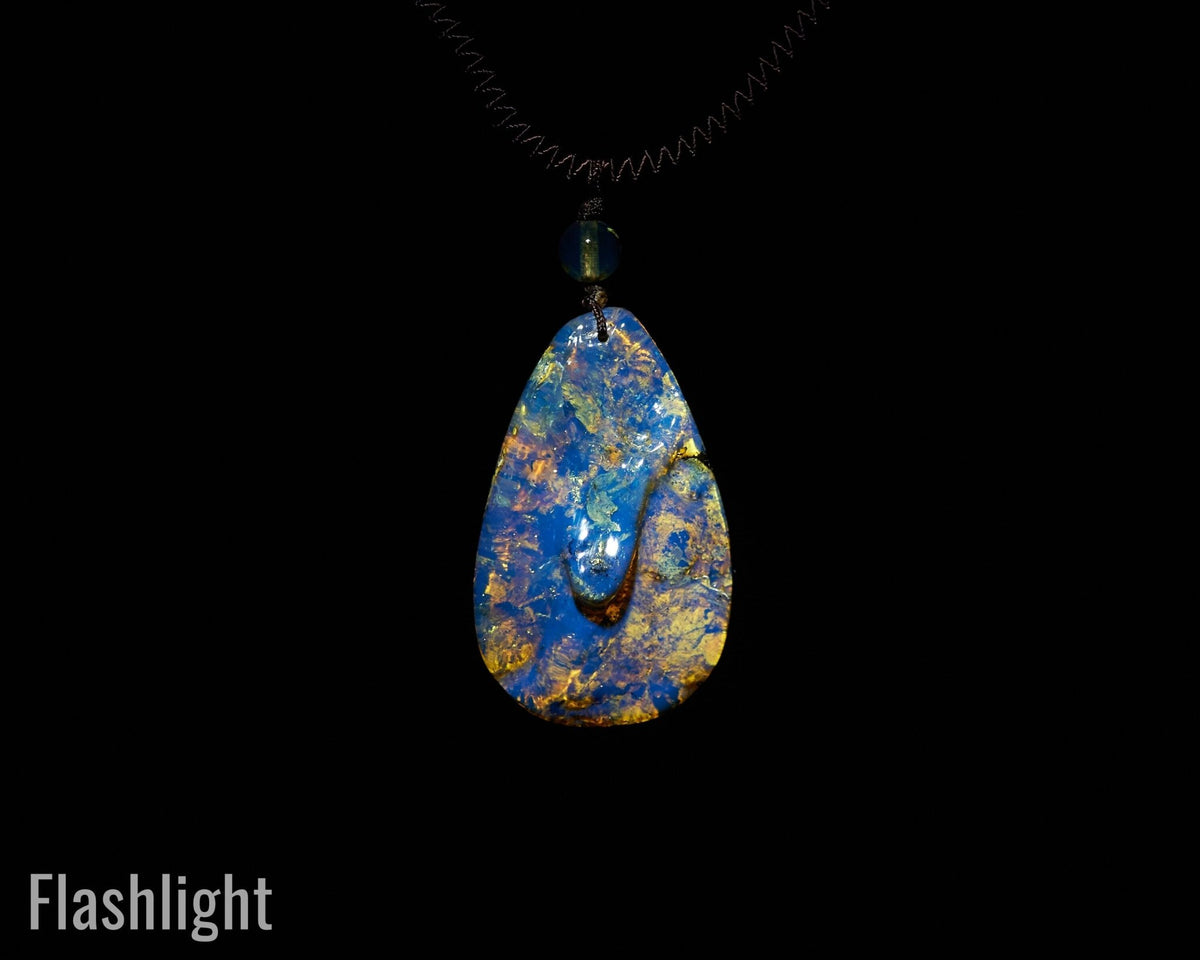 Blue Amber Teardrop Pendant Necklace - Dominican Pear Shape - Larimar Creations
