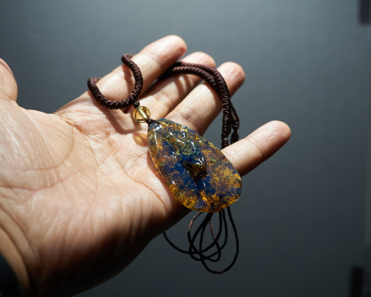 Blue Amber Teardrop Pendant Necklace - Dominican Pear Shape - Larimar Creations