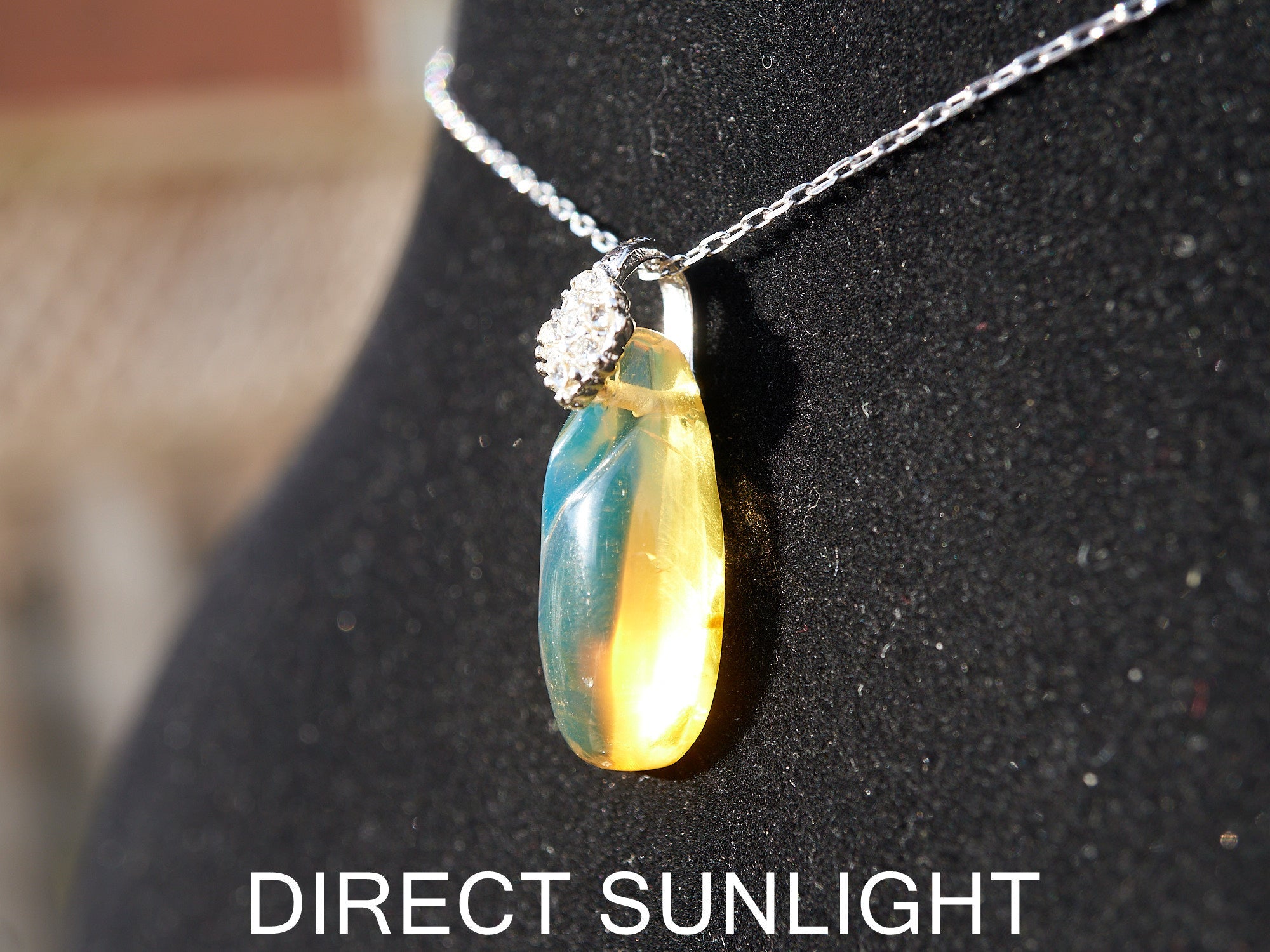 Blue Green Amber Dominican Pendant teardrop shape - Larimar Creations