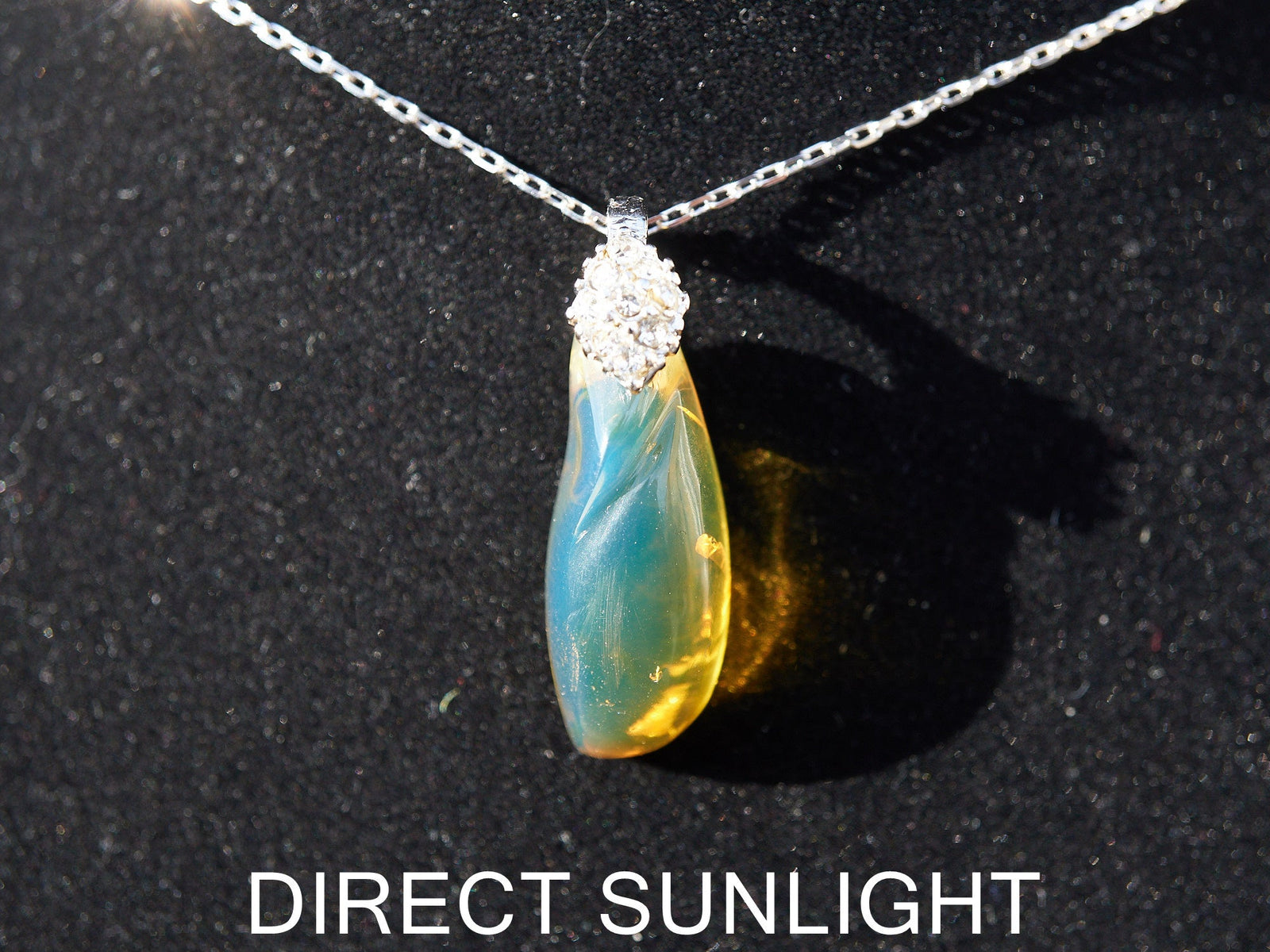 Blue Green Amber Dominican Pendant teardrop shape - Larimar Creations